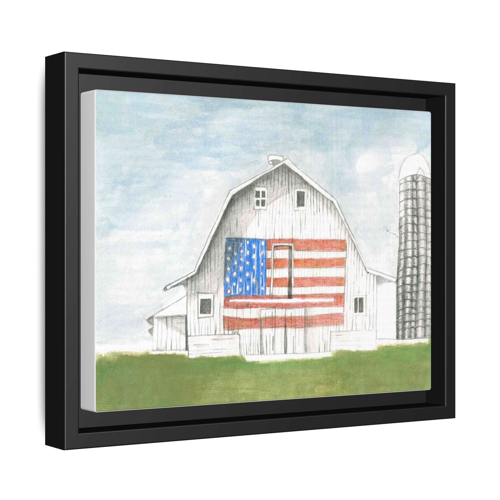 Patriotic Barn Matte Canvas Framed Wall Art - By Caroline Bierkamp