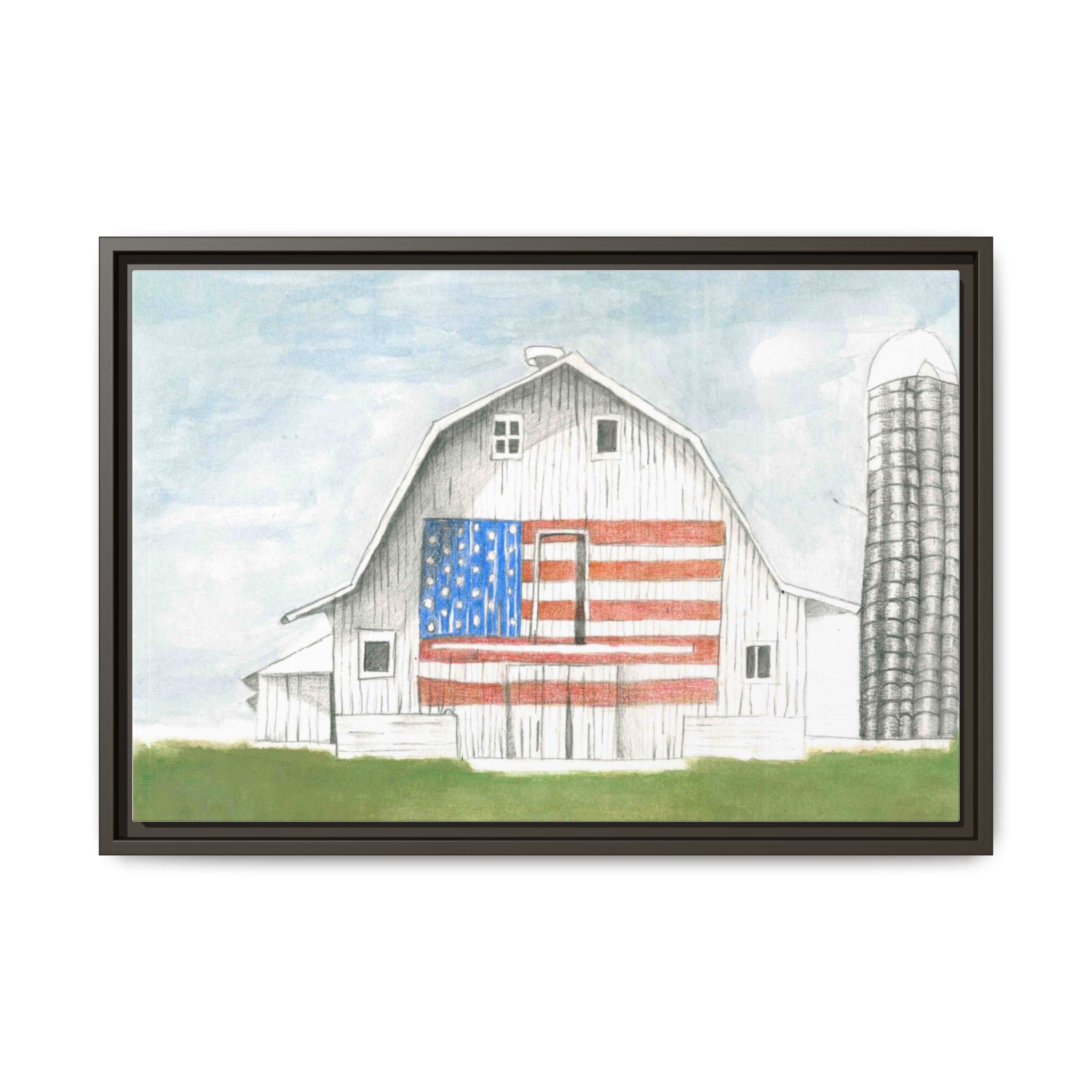 Patriotic Barn Matte Canvas Framed Wall Art - By Caroline Bierkamp