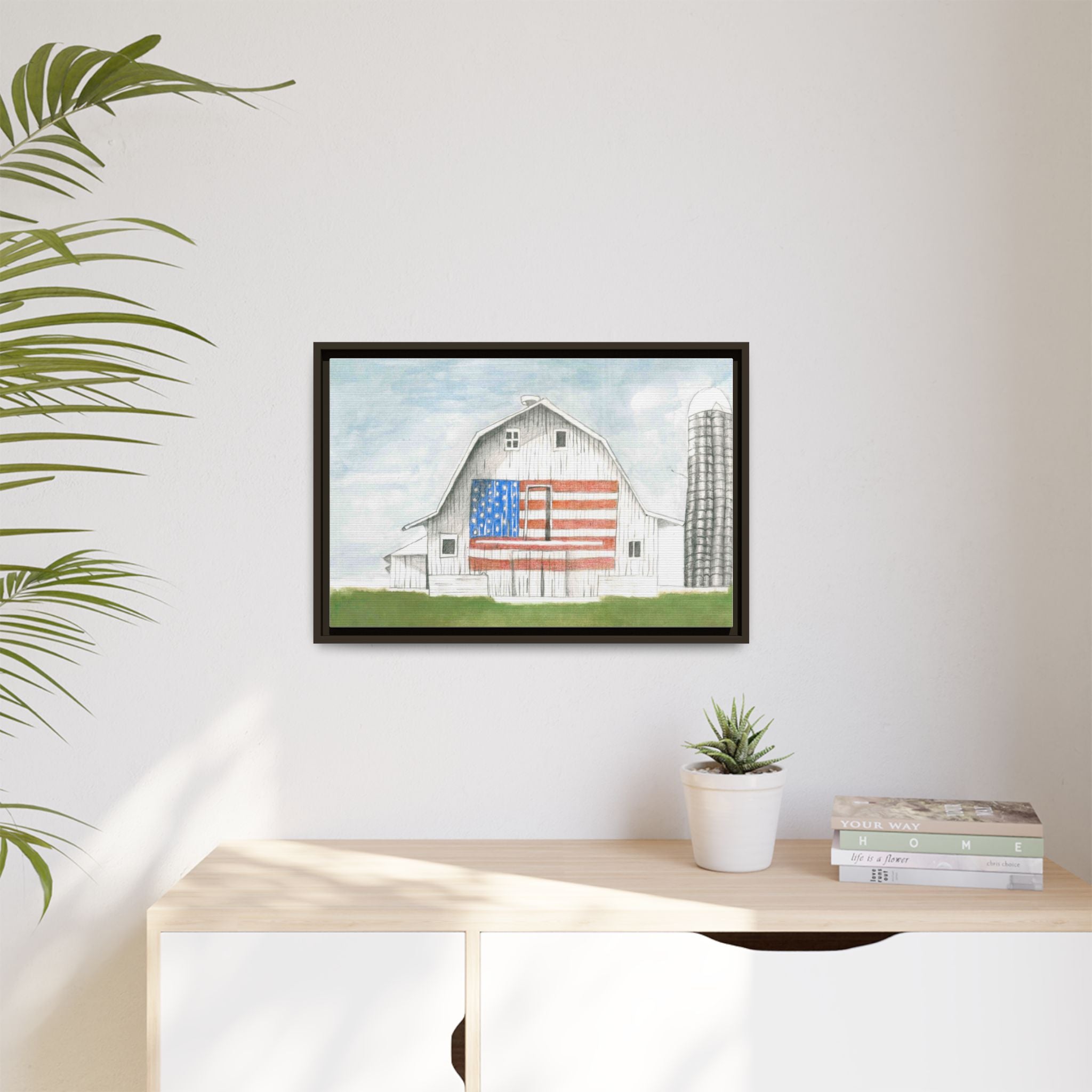 Patriotic Barn Matte Canvas Framed Wall Art - By Caroline Bierkamp