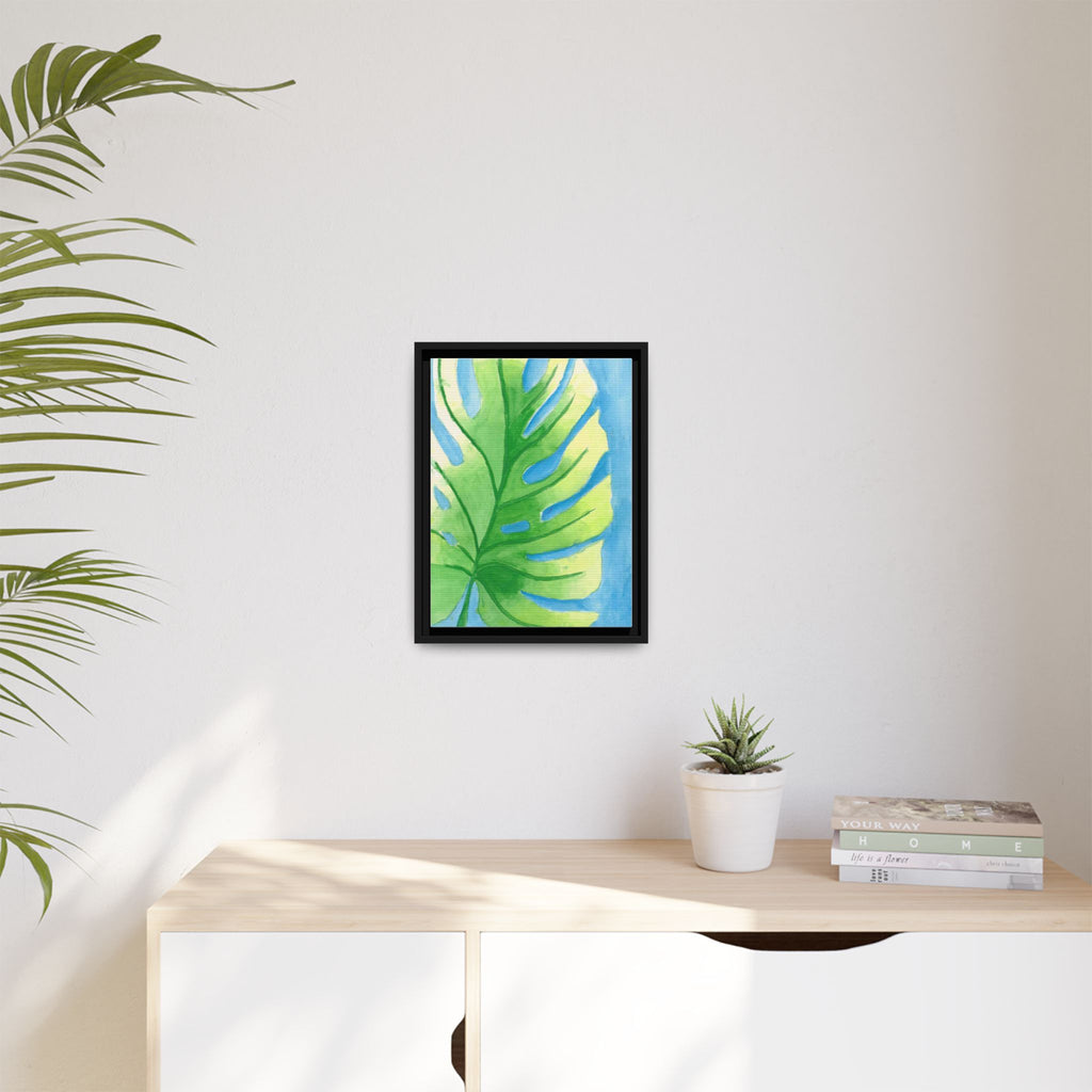 Framed Matte Canvas - Tropical Monstera Leaf Watercolor Wall Art - By Eli James