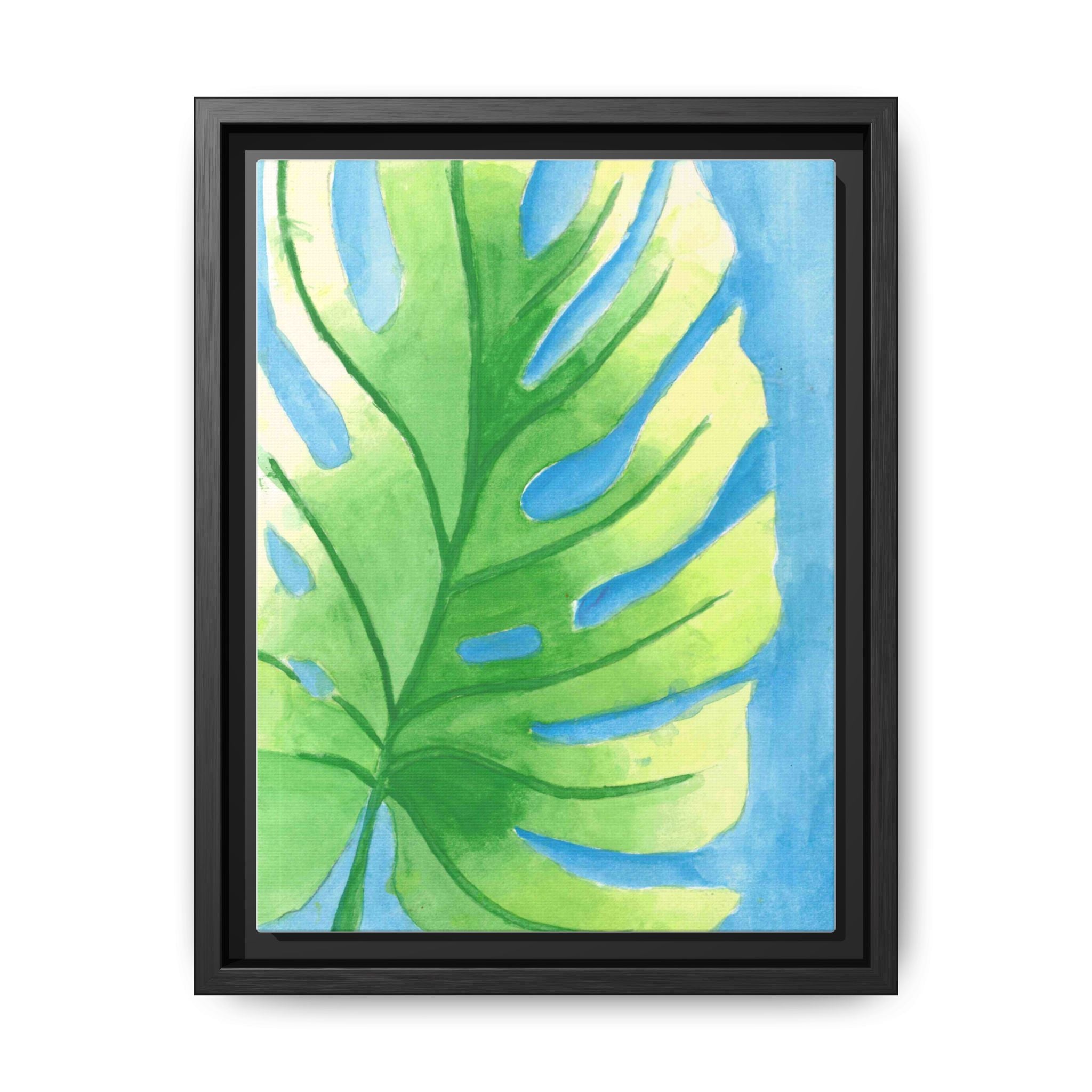 Framed Matte Canvas - Tropical Monstera Leaf Watercolor Wall Art - By Eli James