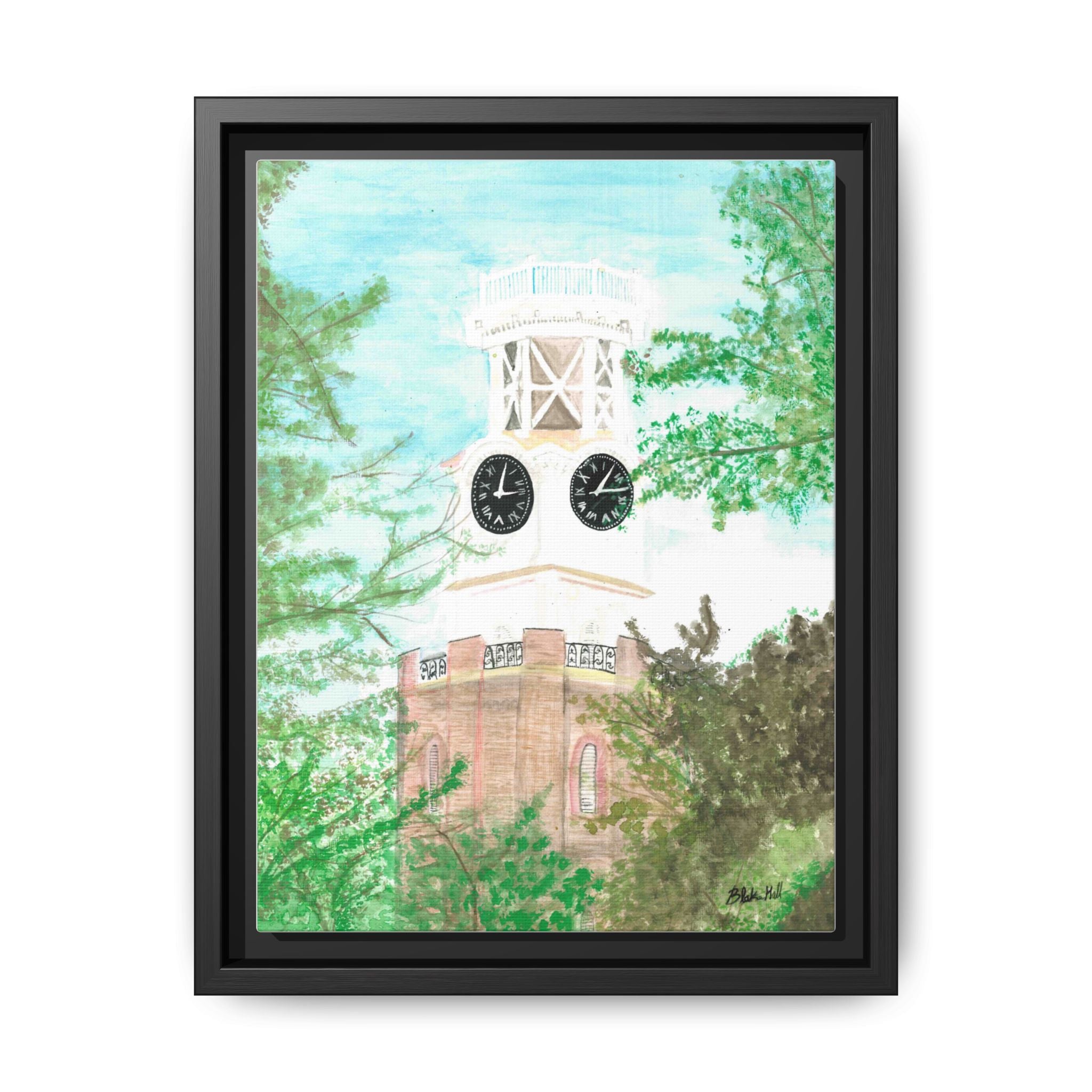 Framed Matte Canvas Art – Vintage Clock Tower Watercolor Print - By Blake Hall