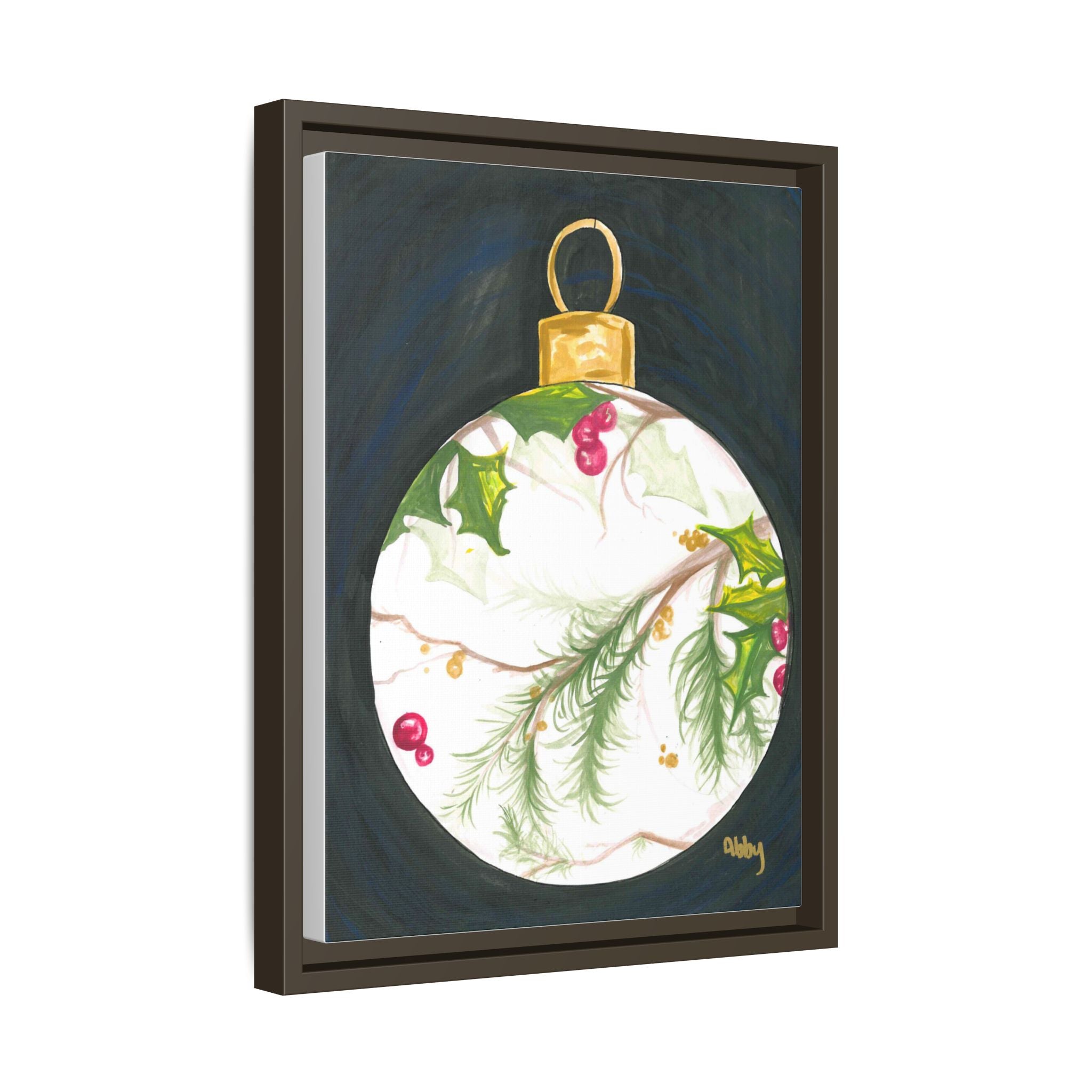 Framed Christmas Ornament Art Print — Holiday Holly & Pine Matte Canvas - By ABBY SANDI