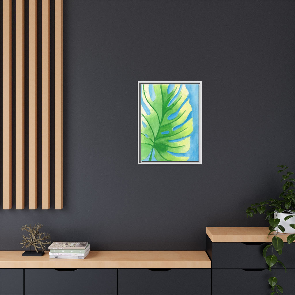 Framed Matte Canvas - Tropical Monstera Leaf Watercolor Wall Art - By Eli James