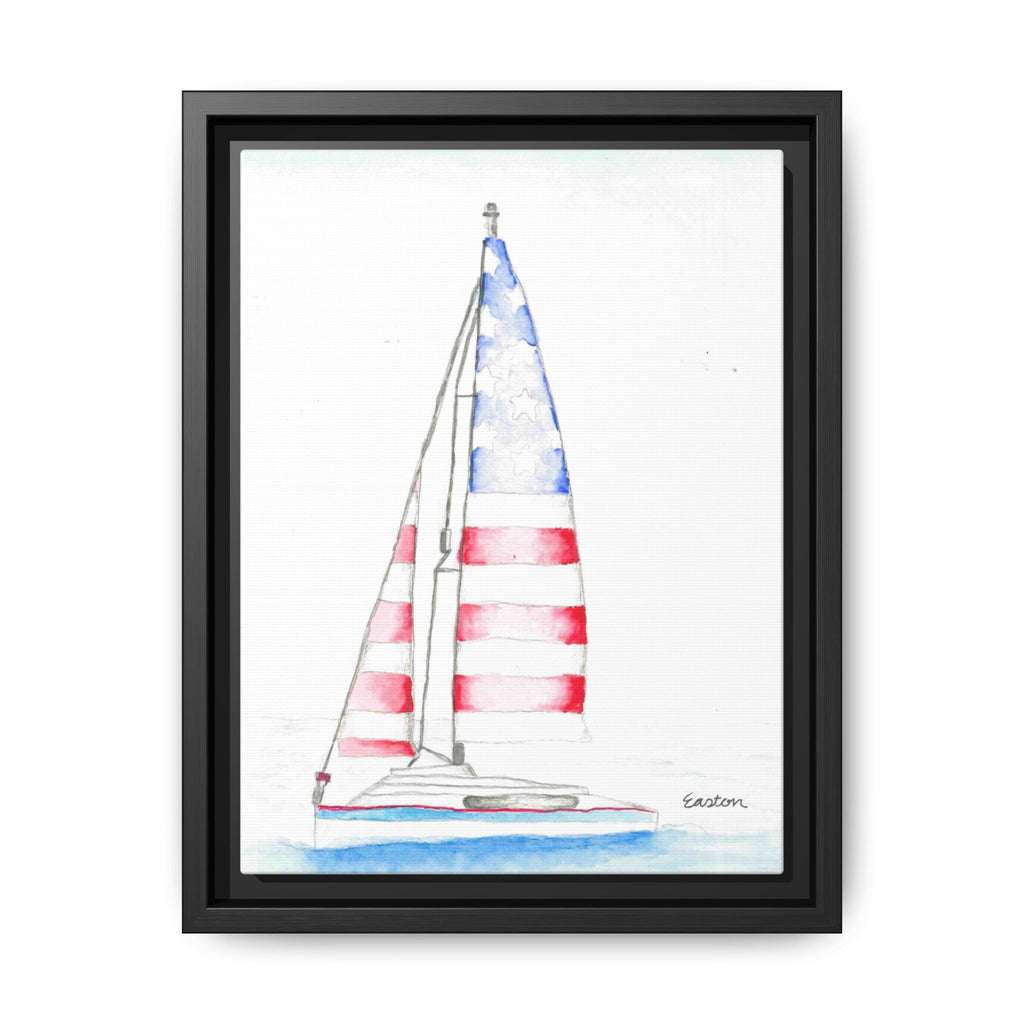 Patriotic Sailboat Framed Canvas Print - By Easton