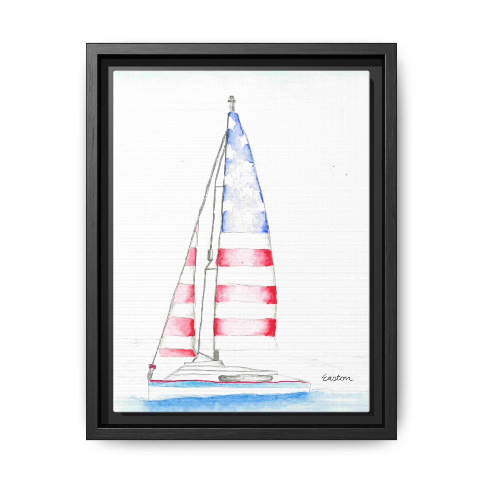 Patriotic Sailboat Framed Canvas Print - By Easton