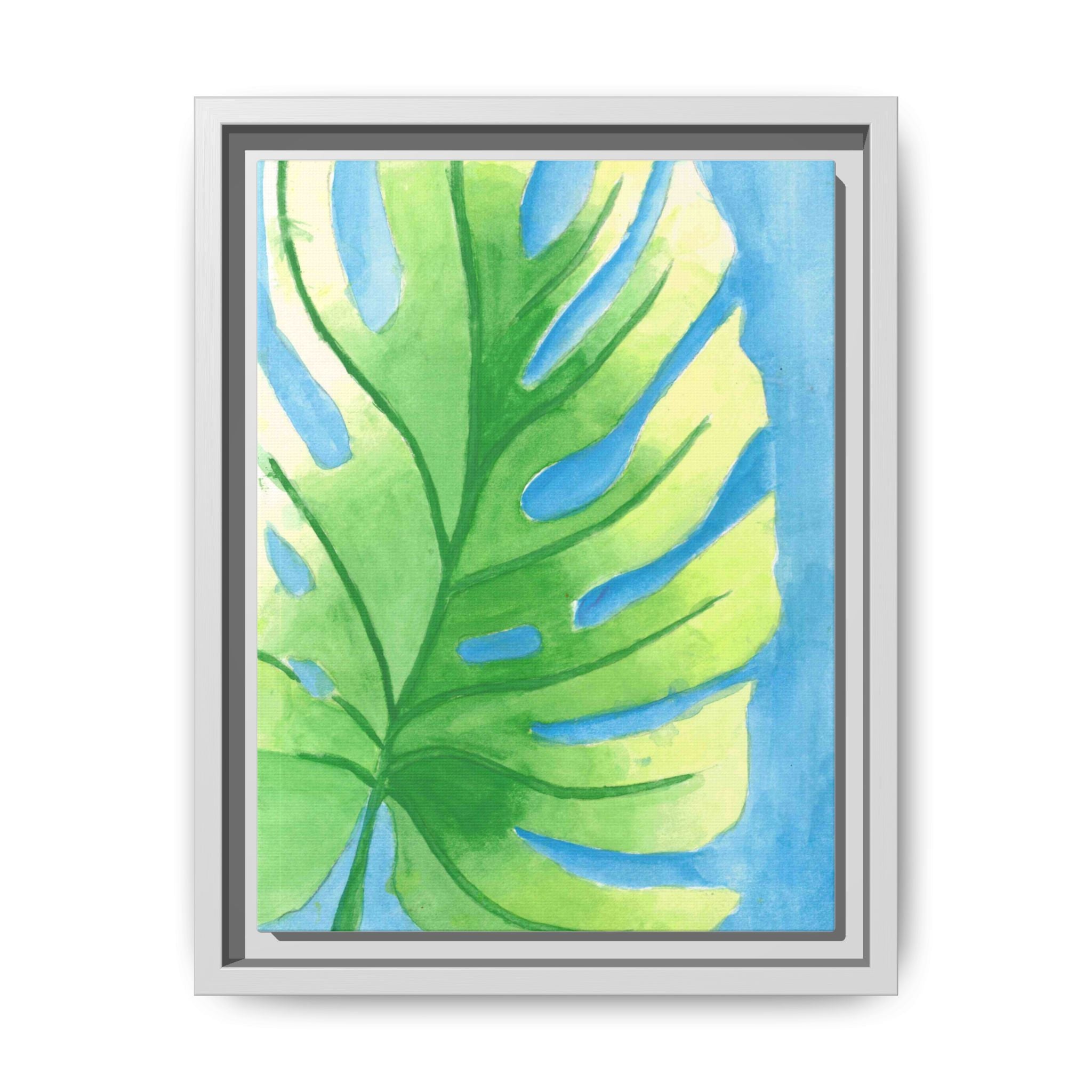 Framed Matte Canvas - Tropical Monstera Leaf Watercolor Wall Art - By Eli James