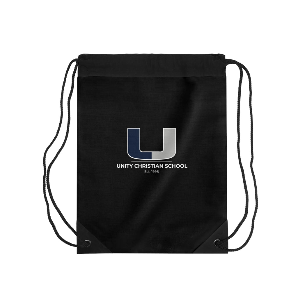 Unity Christian School Black Drawstring Bag — Logo Gym Sackback for Students