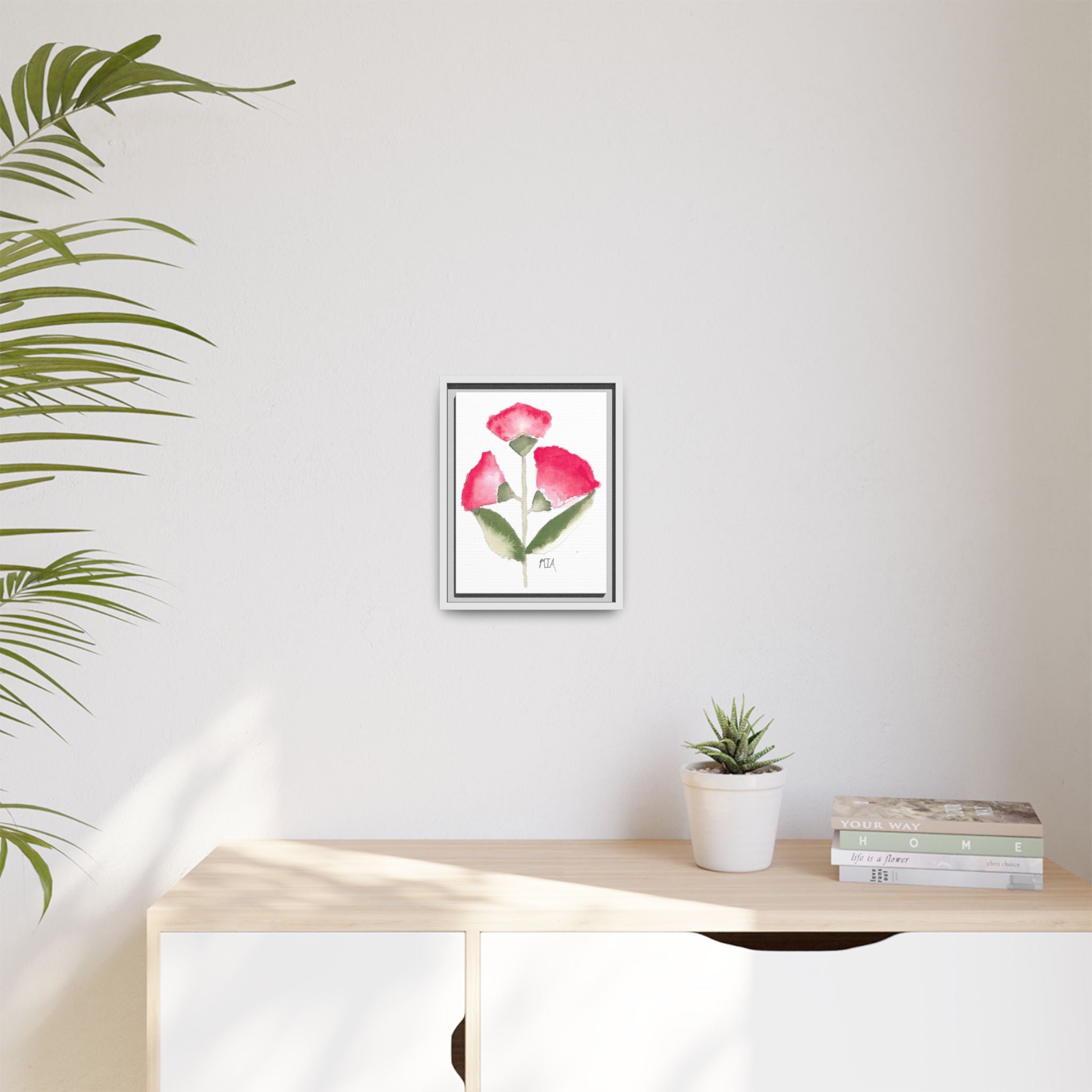 Framed Watercolor Rose Print — Matte Canvas Floral Wall Art - By Mia Roll