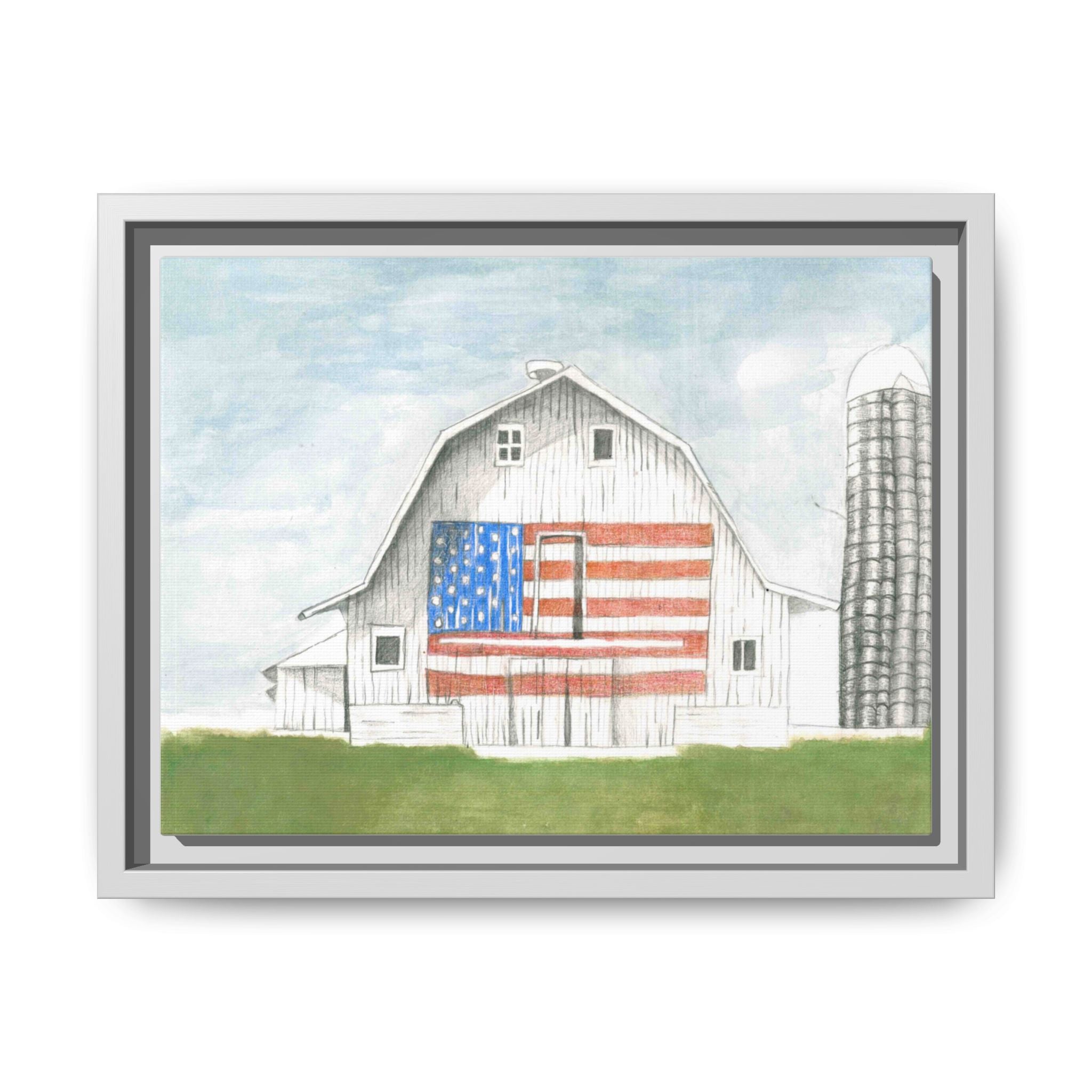 Patriotic Barn Matte Canvas Framed Wall Art - By Caroline Bierkamp