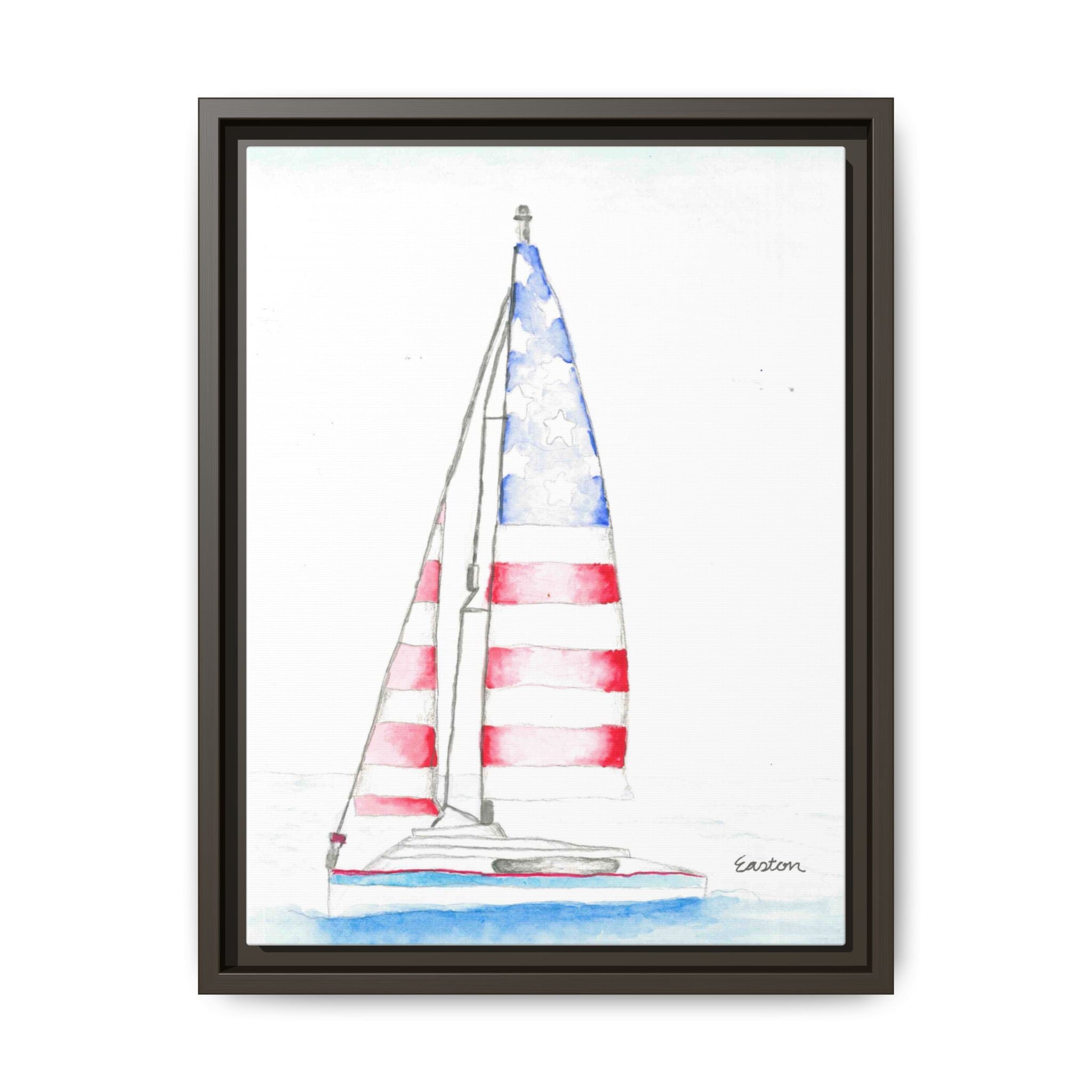 Patriotic Sailboat Framed Canvas Print - By Easton