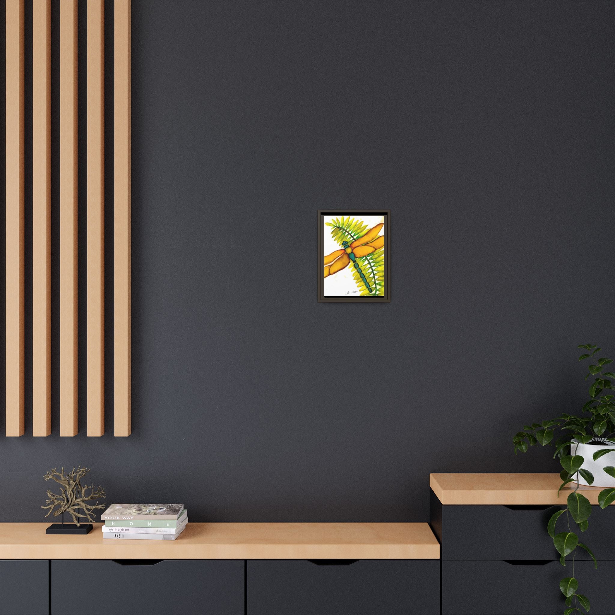 Framed Dragonfly Art Print - Tropical Yellow Green Matte Canvas - By Noah Wilson