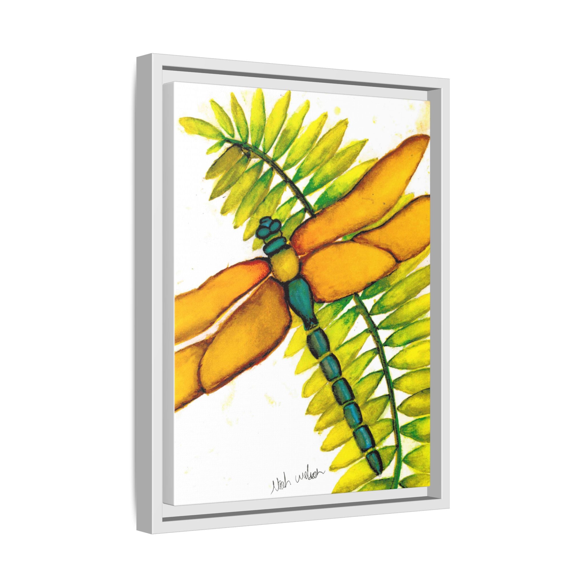 Framed Dragonfly Art Print - Tropical Yellow Green Matte Canvas - By Noah Wilson