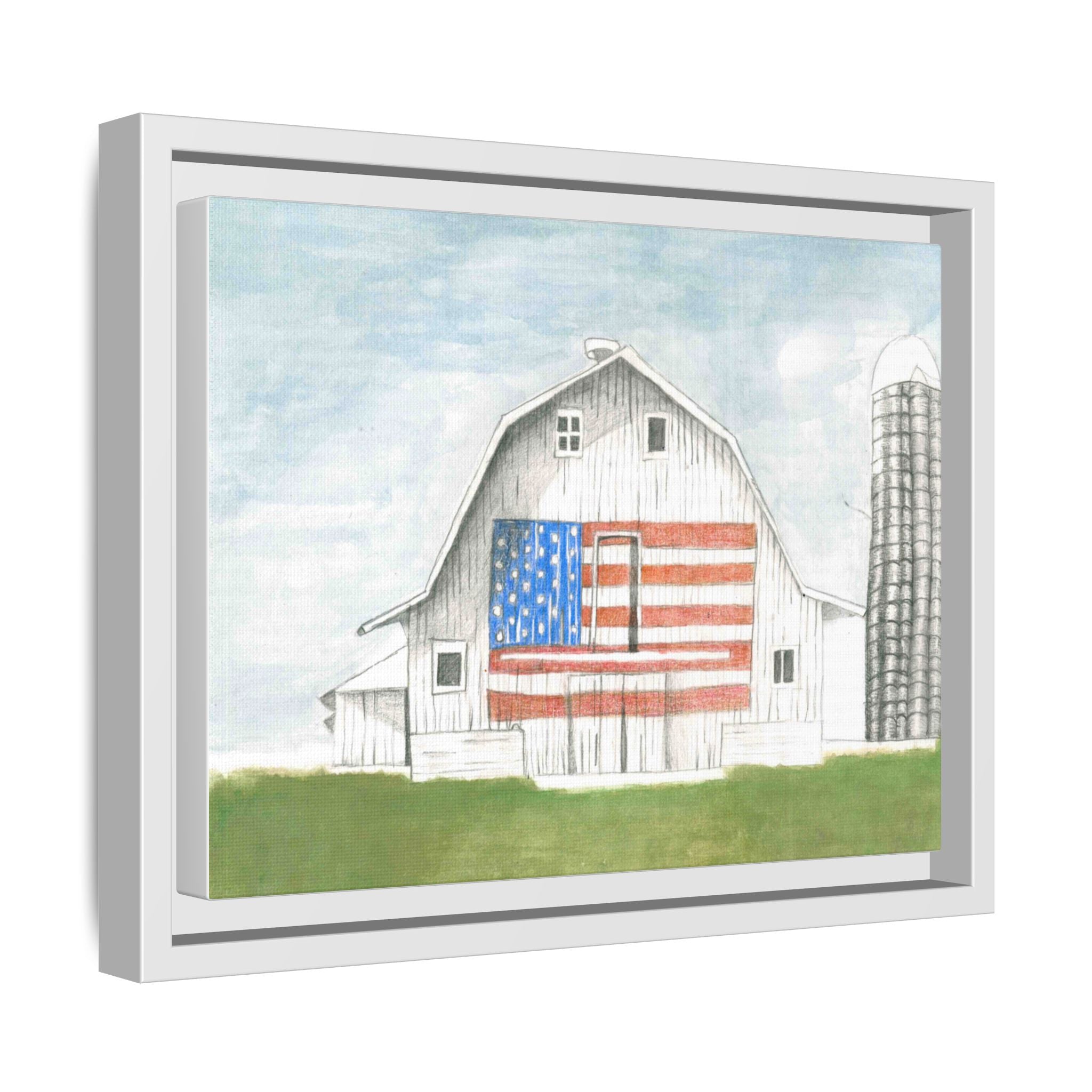 Patriotic Barn Matte Canvas Framed Wall Art - By Caroline Bierkamp
