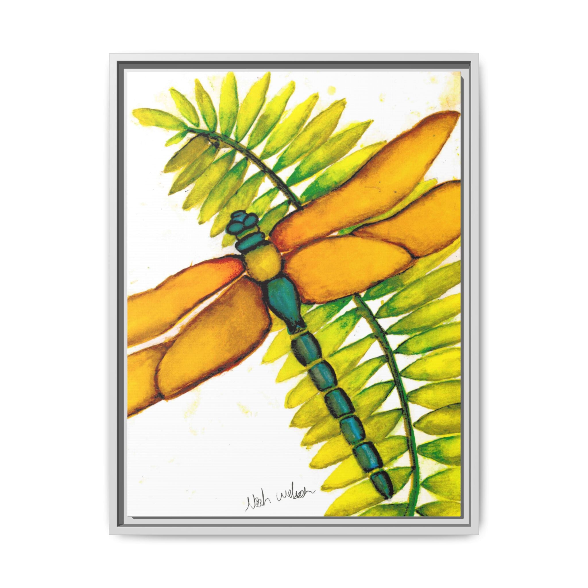 Framed Dragonfly Art Print - Tropical Yellow Green Matte Canvas - By Noah Wilson