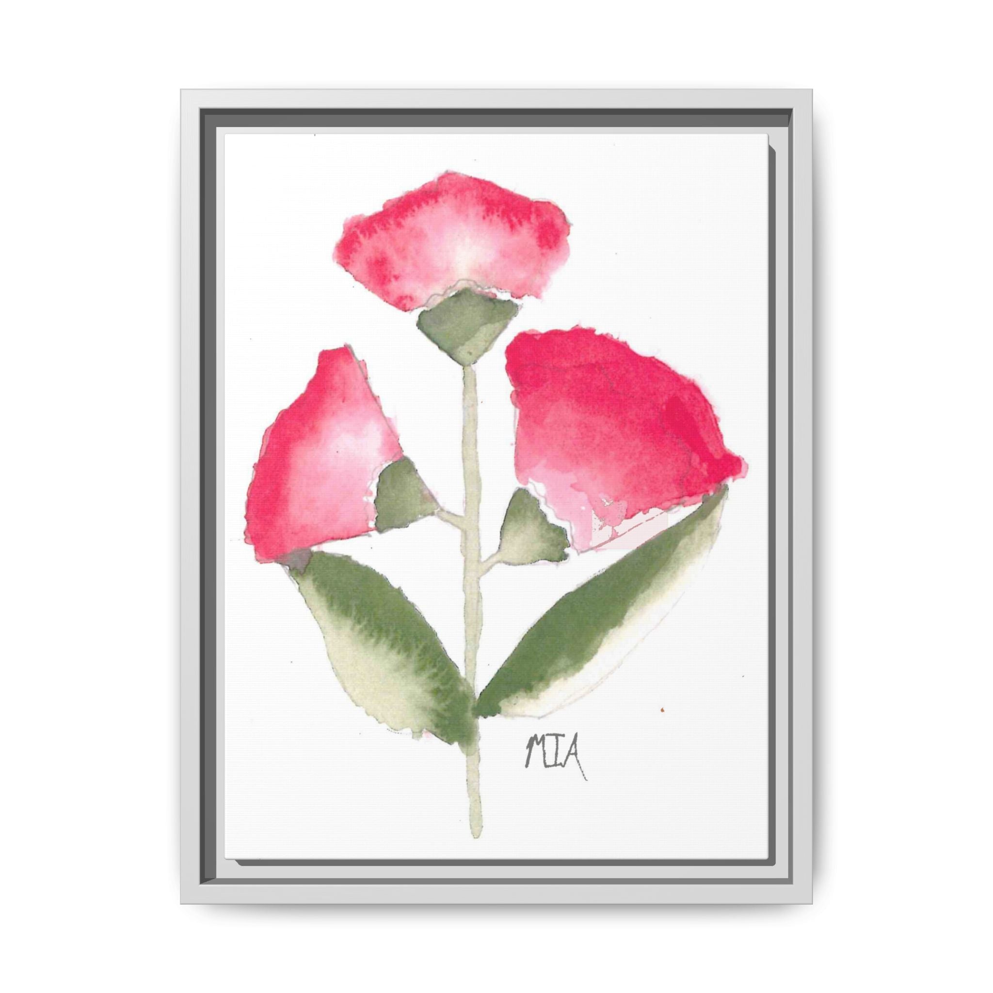 Framed Watercolor Rose Print — Matte Canvas Floral Wall Art - By Mia Roll