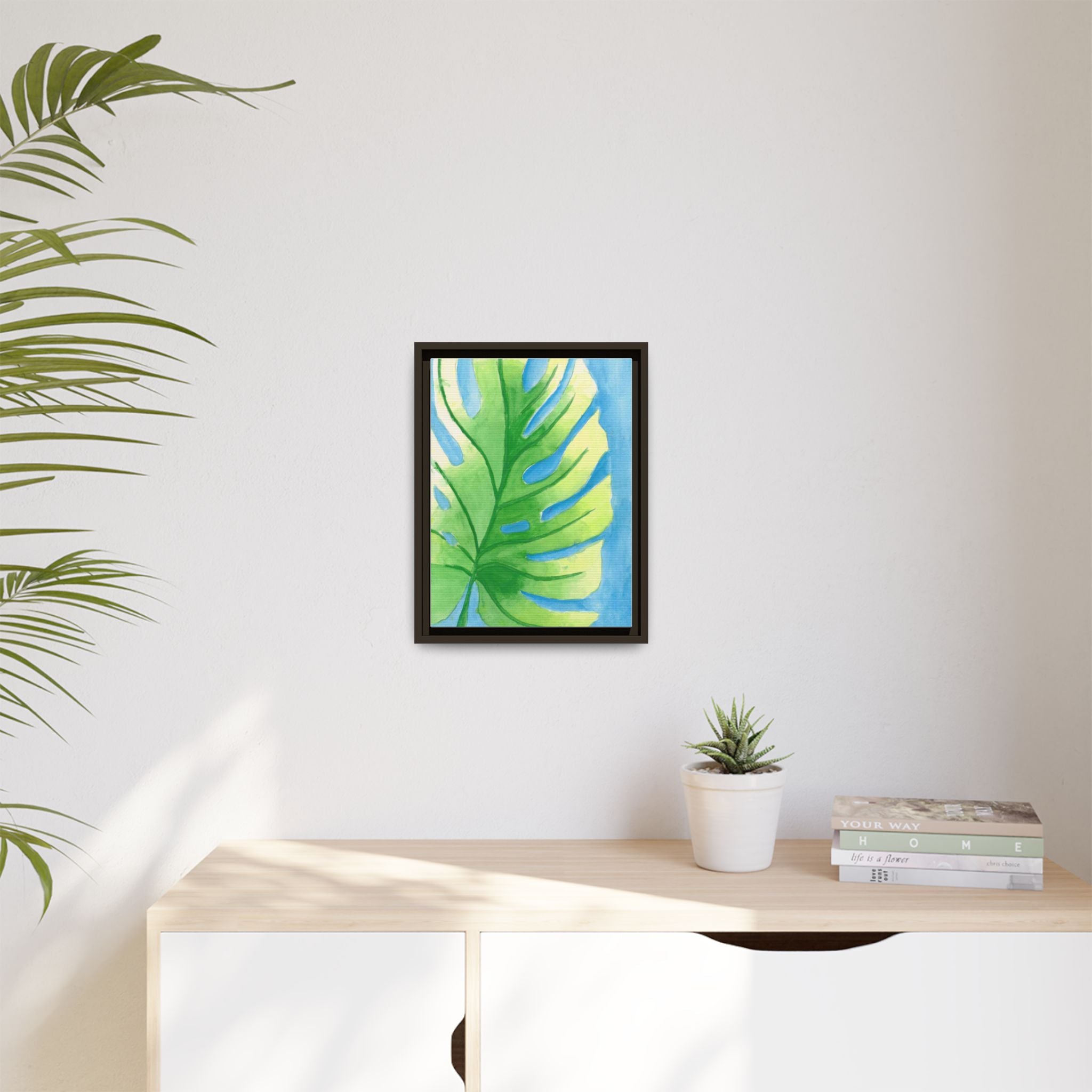 Framed Matte Canvas - Tropical Monstera Leaf Watercolor Wall Art - By Eli James