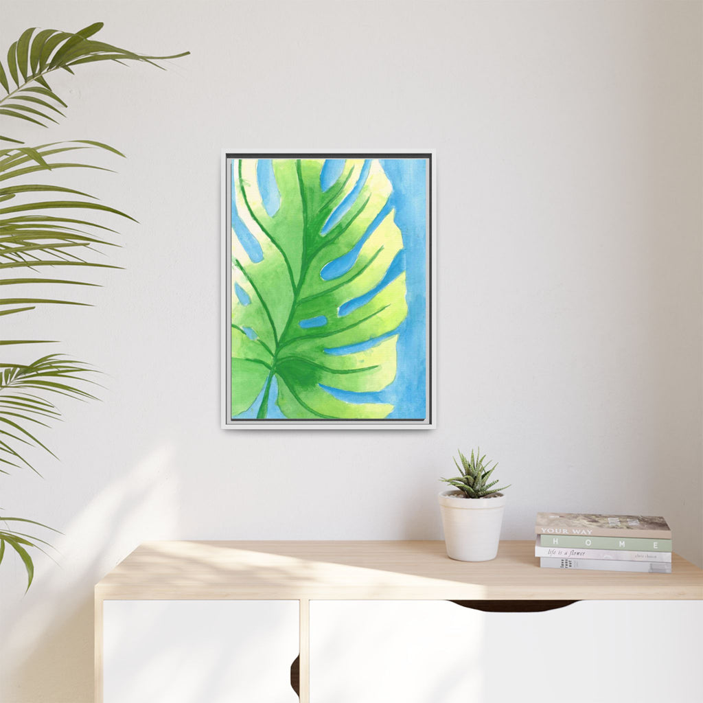 Framed Matte Canvas - Tropical Monstera Leaf Watercolor Wall Art - By Eli James