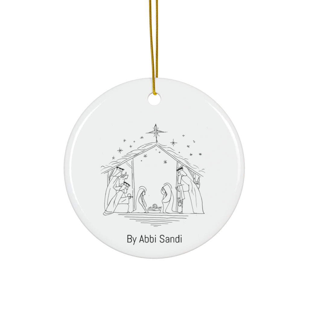 Nativity Ceramic Ornament — Round Christmas Manger Scene (4 Shapes)