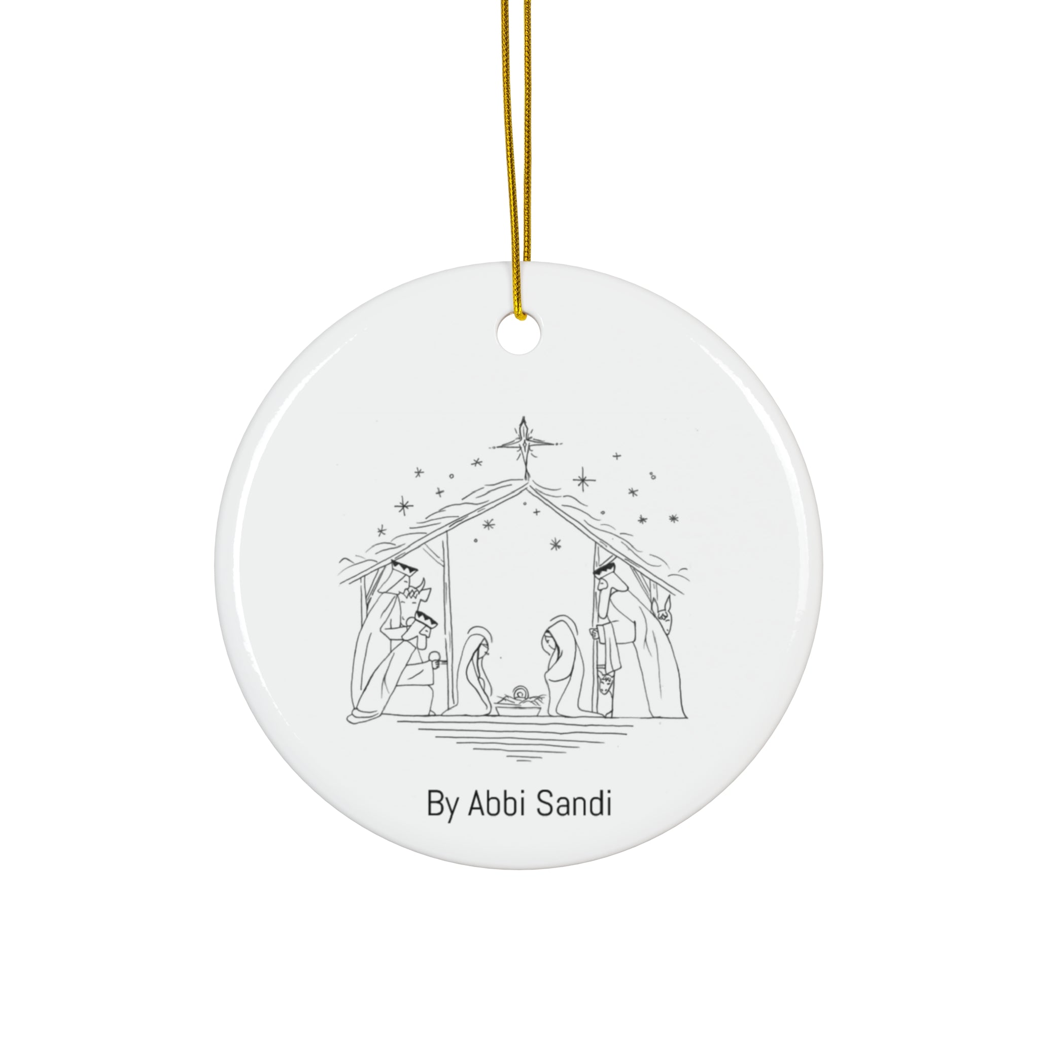 Nativity Ceramic Ornament — Round Christmas Manger Scene (4 Shapes)