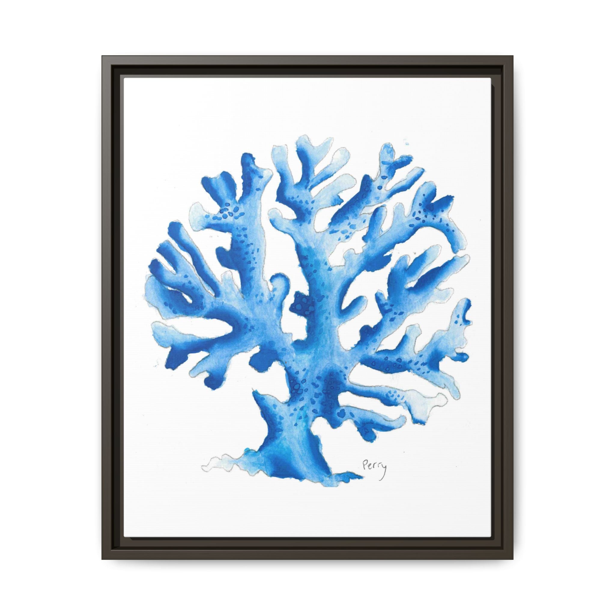 Blue Coral Watercolor Matte Canvas Print (Framed) - By Perry
