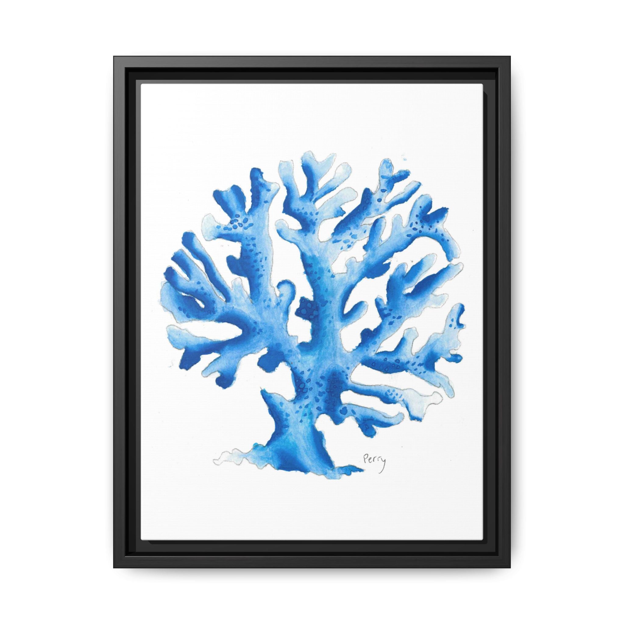 Blue Coral Watercolor Matte Canvas Print (Framed) - By Perry