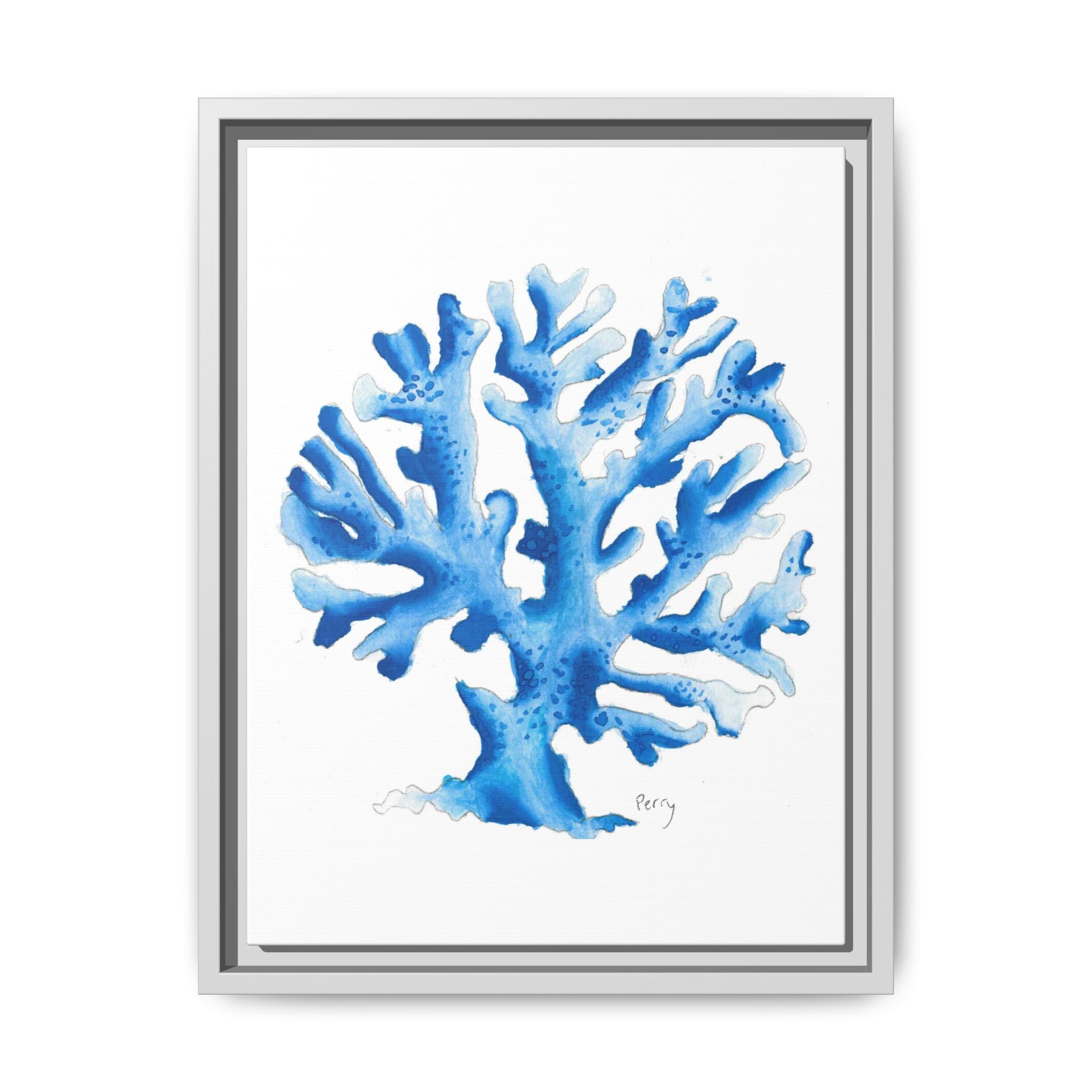 Blue Coral Watercolor Matte Canvas Print (Framed) - By Perry