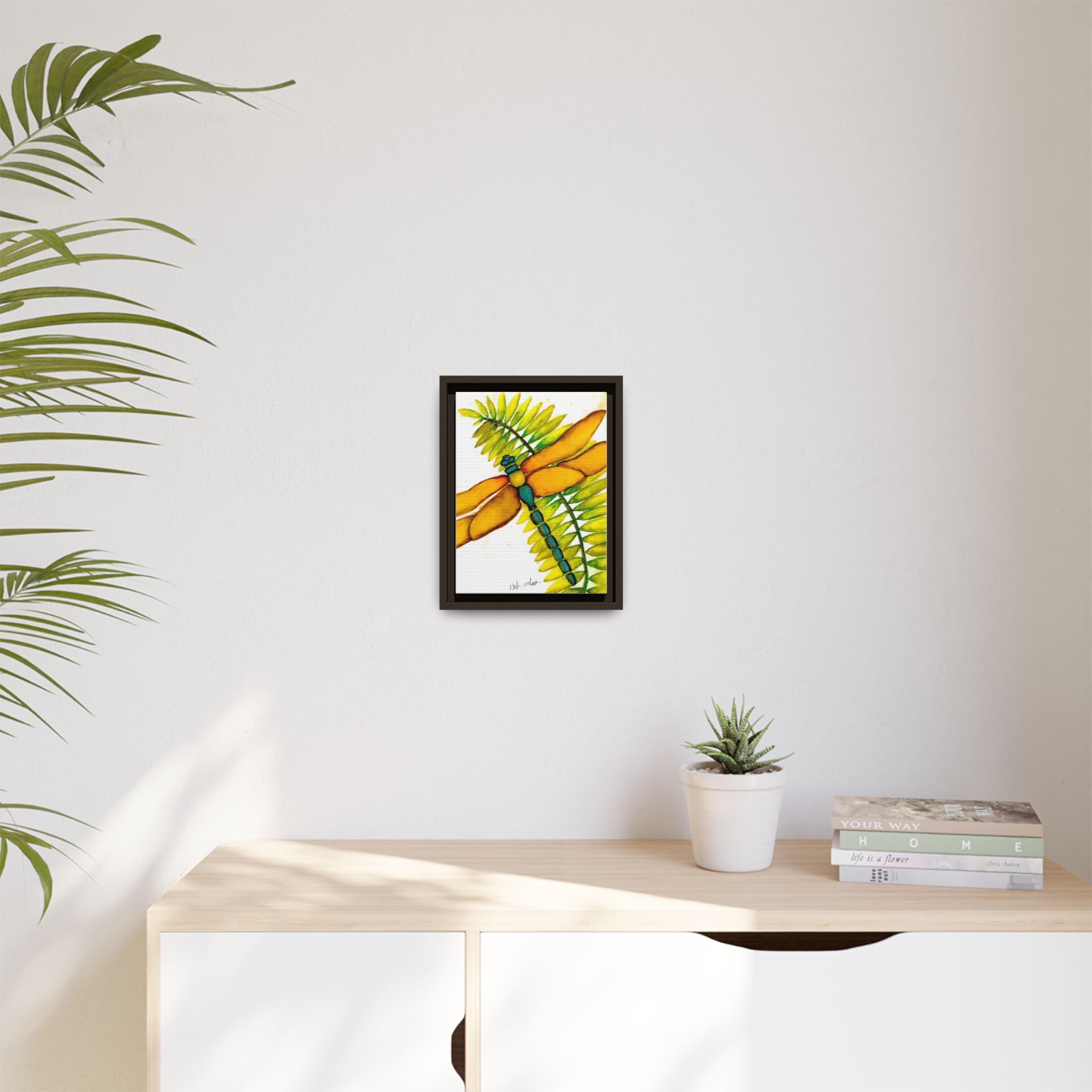 Framed Dragonfly Art Print - Tropical Yellow Green Matte Canvas - By Noah Wilson