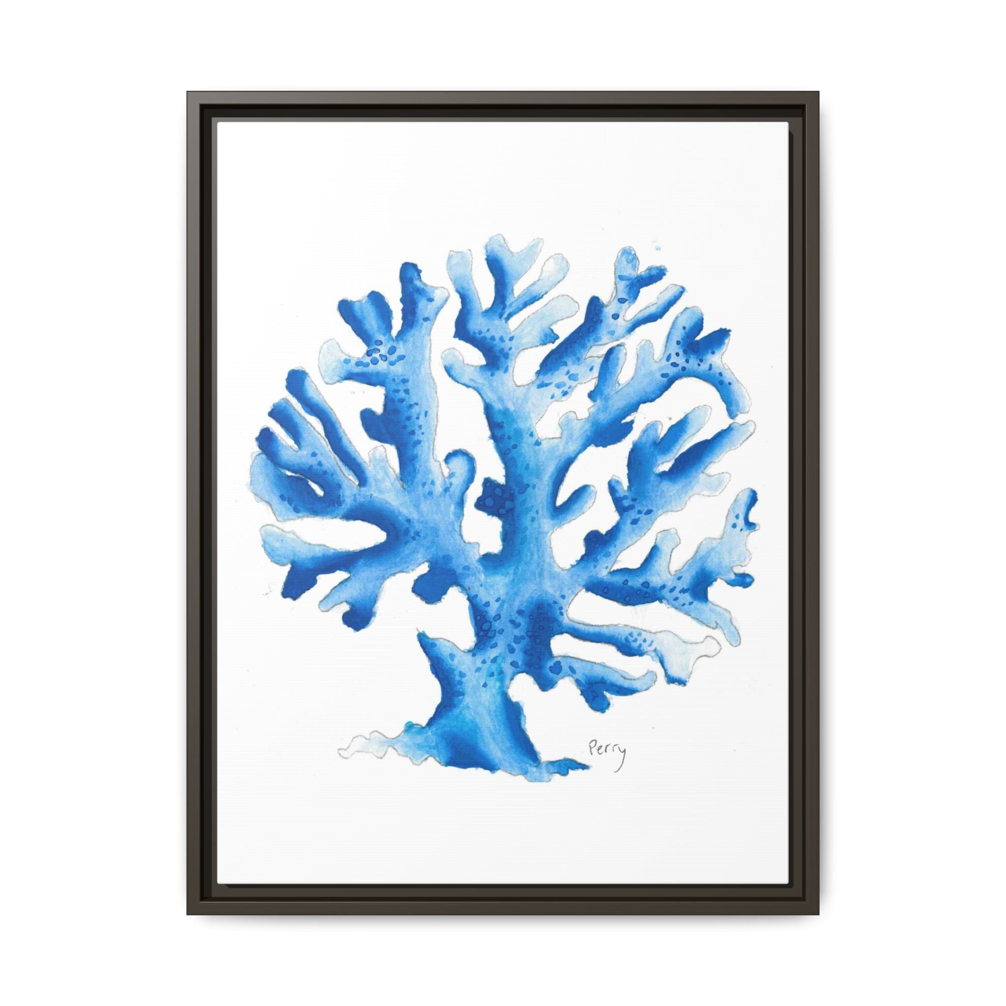 Blue Coral Watercolor Matte Canvas Print (Framed) - By Perry