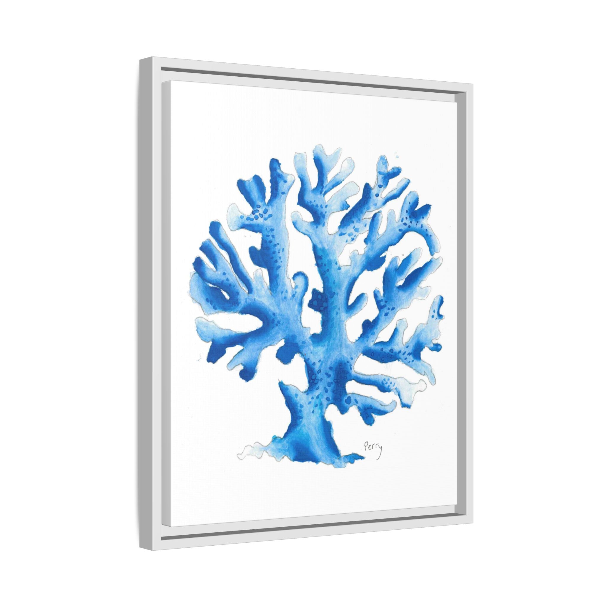 Blue Coral Watercolor Matte Canvas Print (Framed) - By Perry