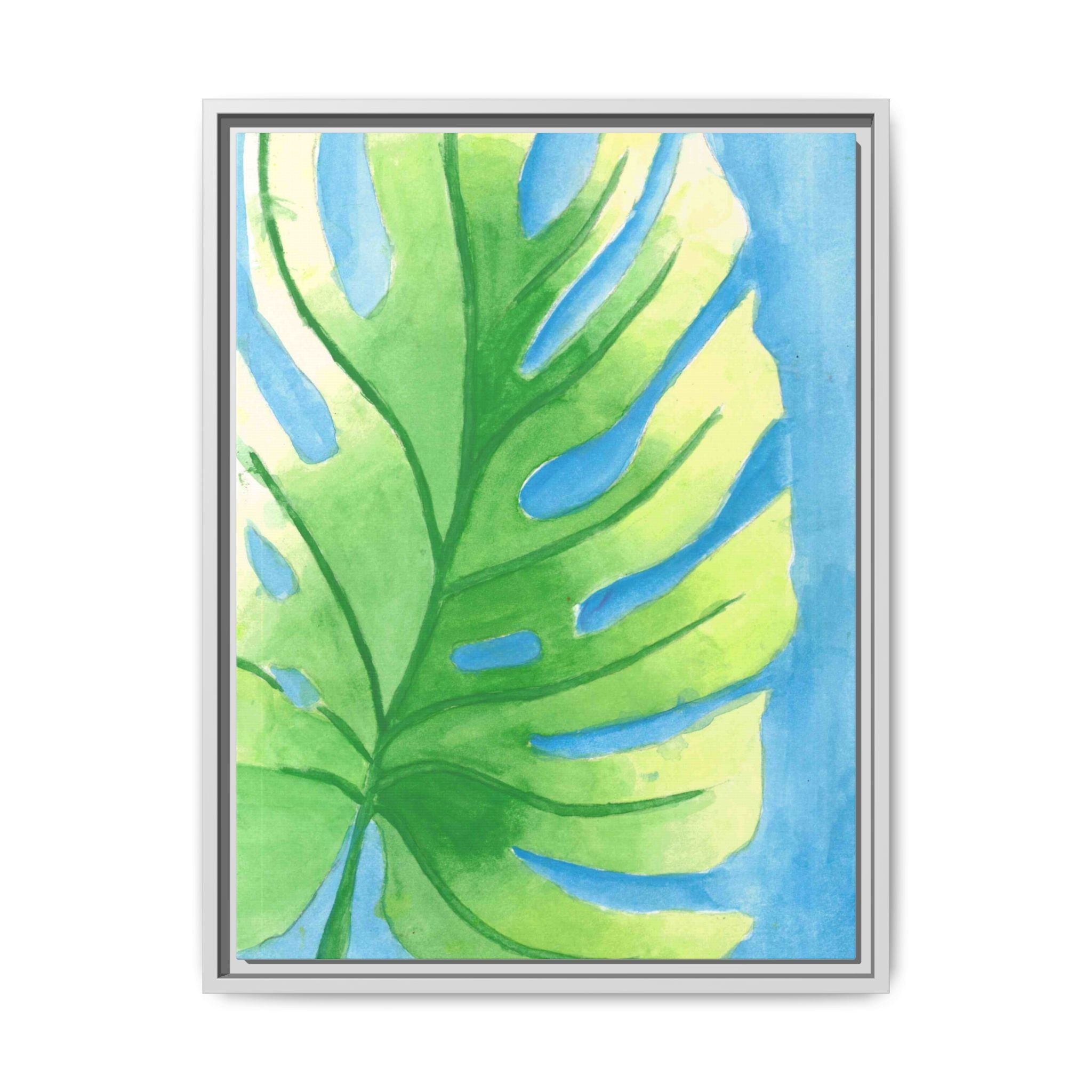 Framed Matte Canvas - Tropical Monstera Leaf Watercolor Wall Art - By Eli James