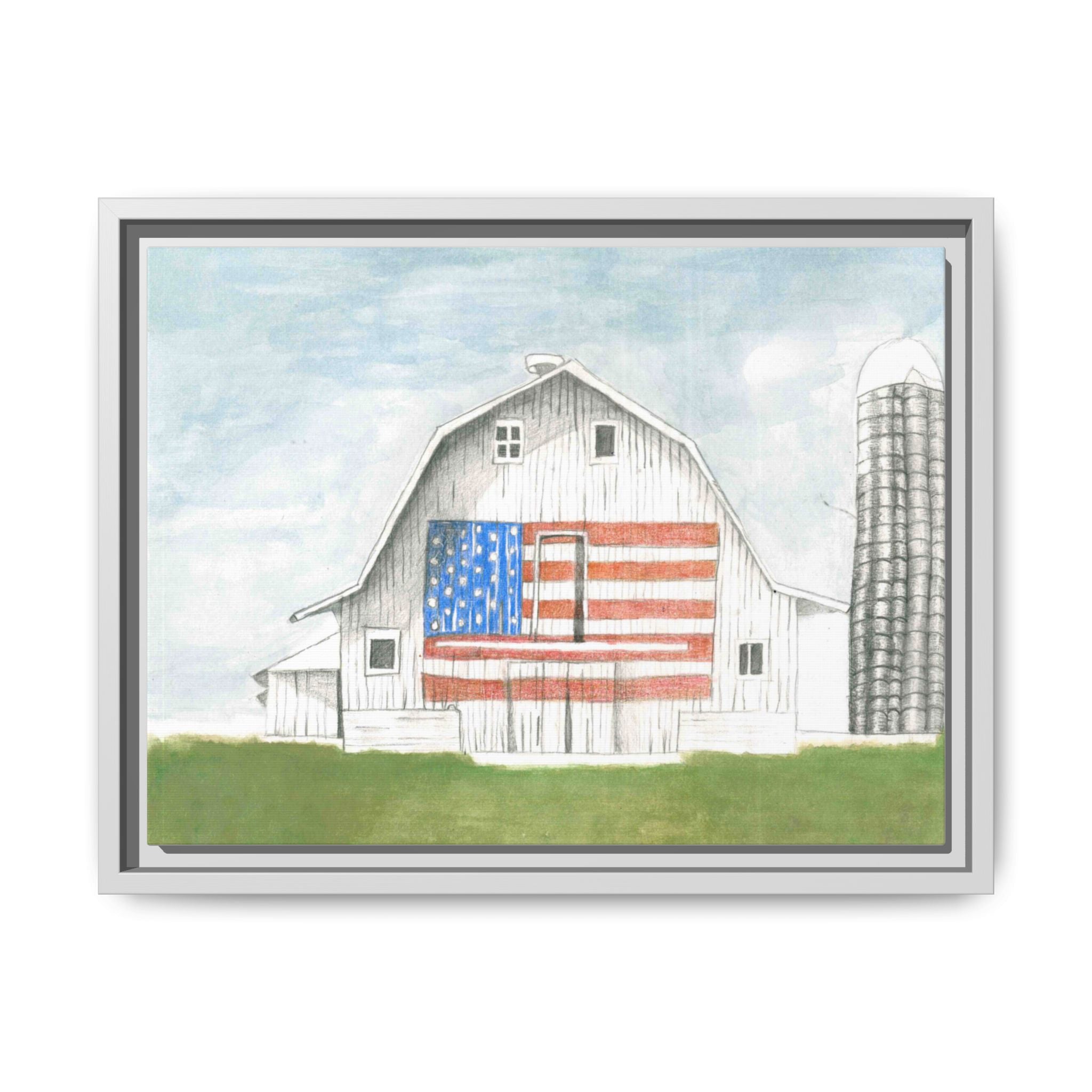 Patriotic Barn Matte Canvas Framed Wall Art - By Caroline Bierkamp