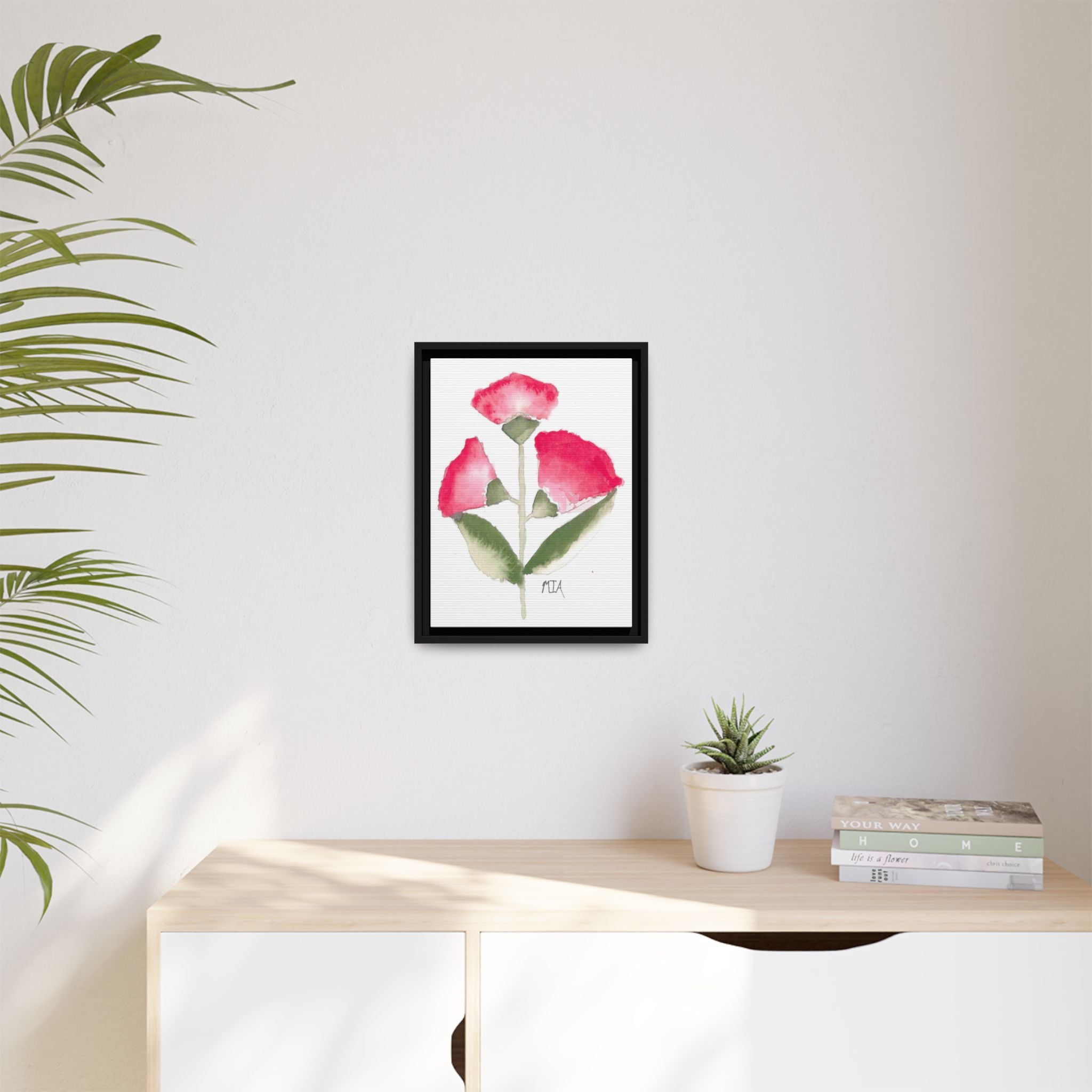 Framed Watercolor Rose Print — Matte Canvas Floral Wall Art - By Mia Roll