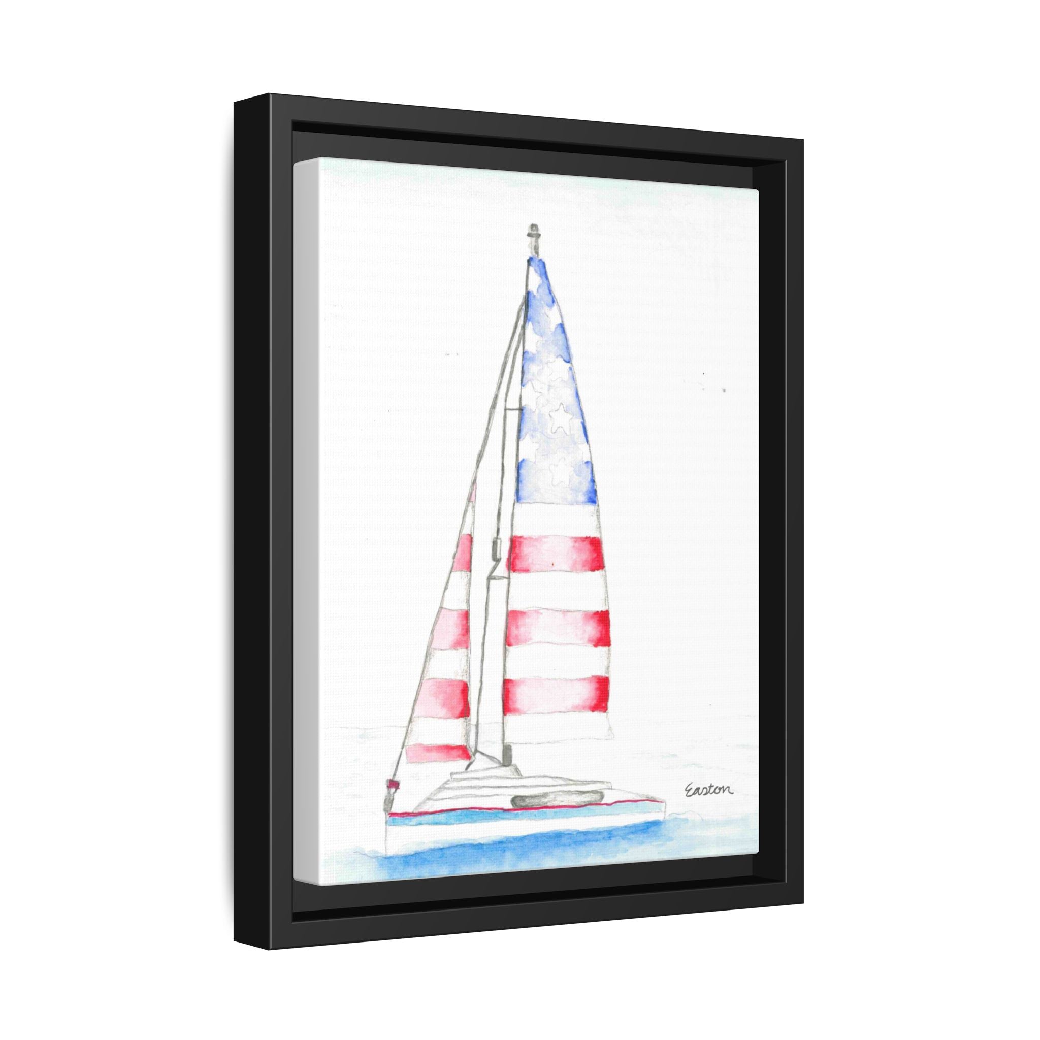 Patriotic Sailboat Framed Canvas Print - By Easton