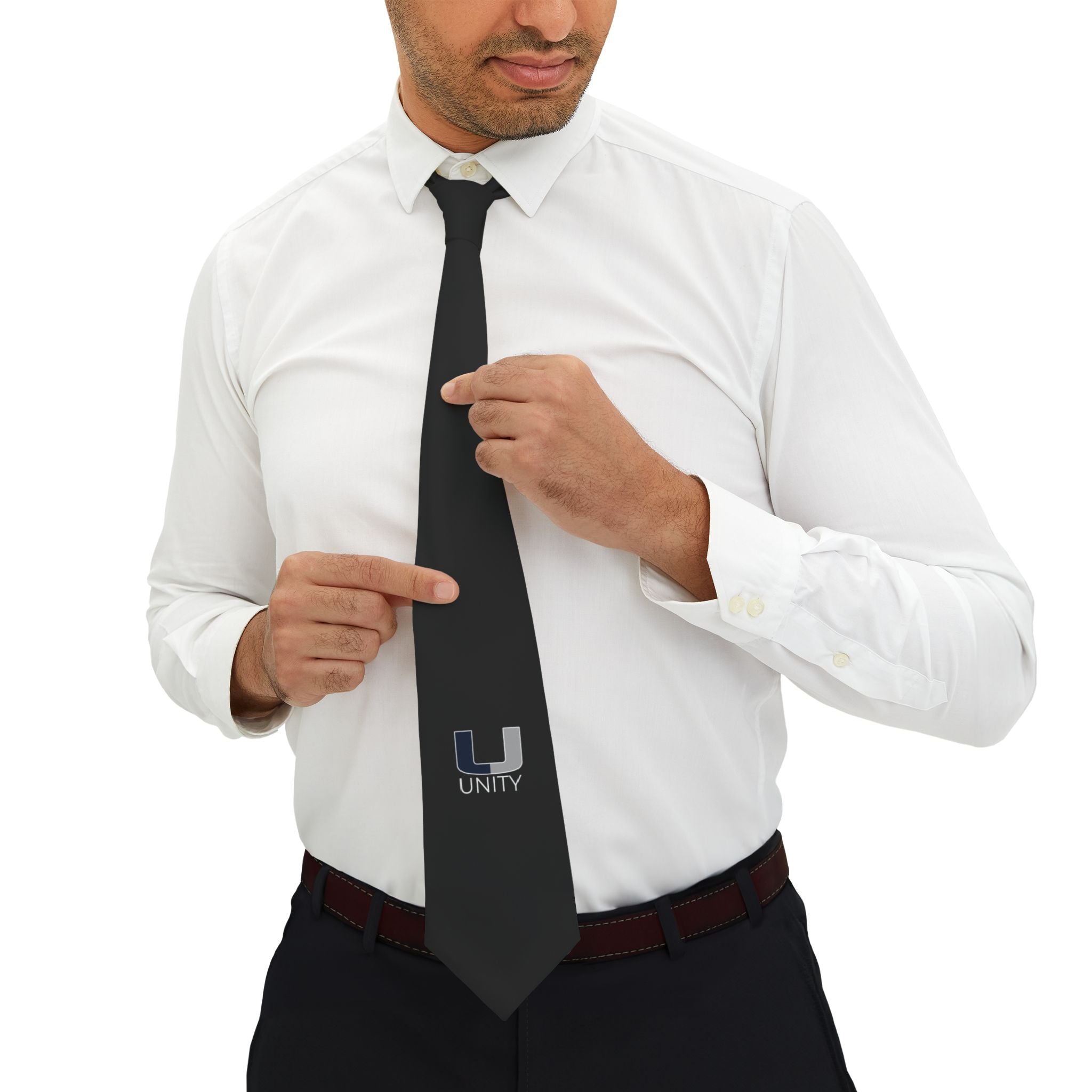 Unity Logo Necktie – Black Business Tie with Subtle 'Unity' Emblem