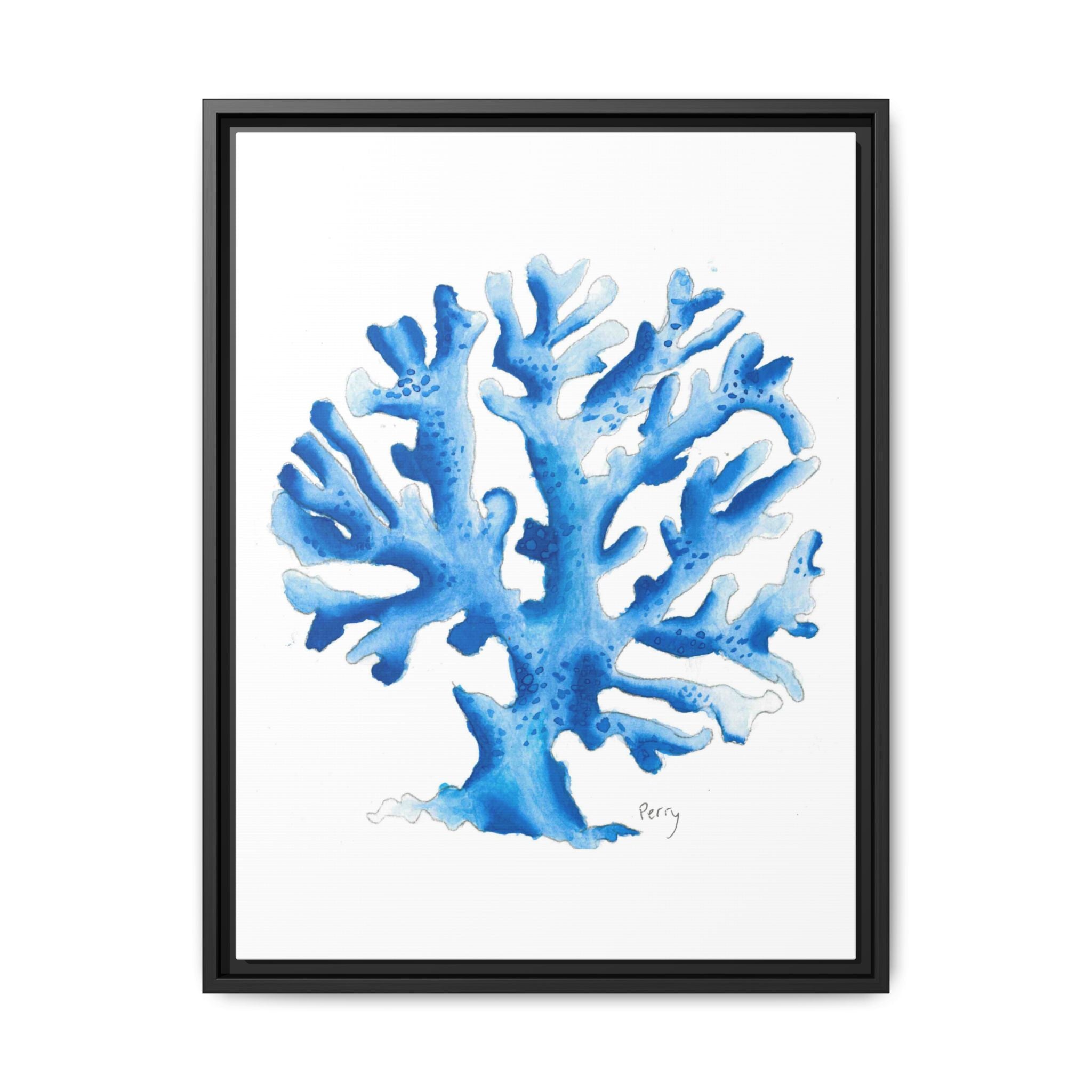 Blue Coral Watercolor Matte Canvas Print (Framed) - By Perry