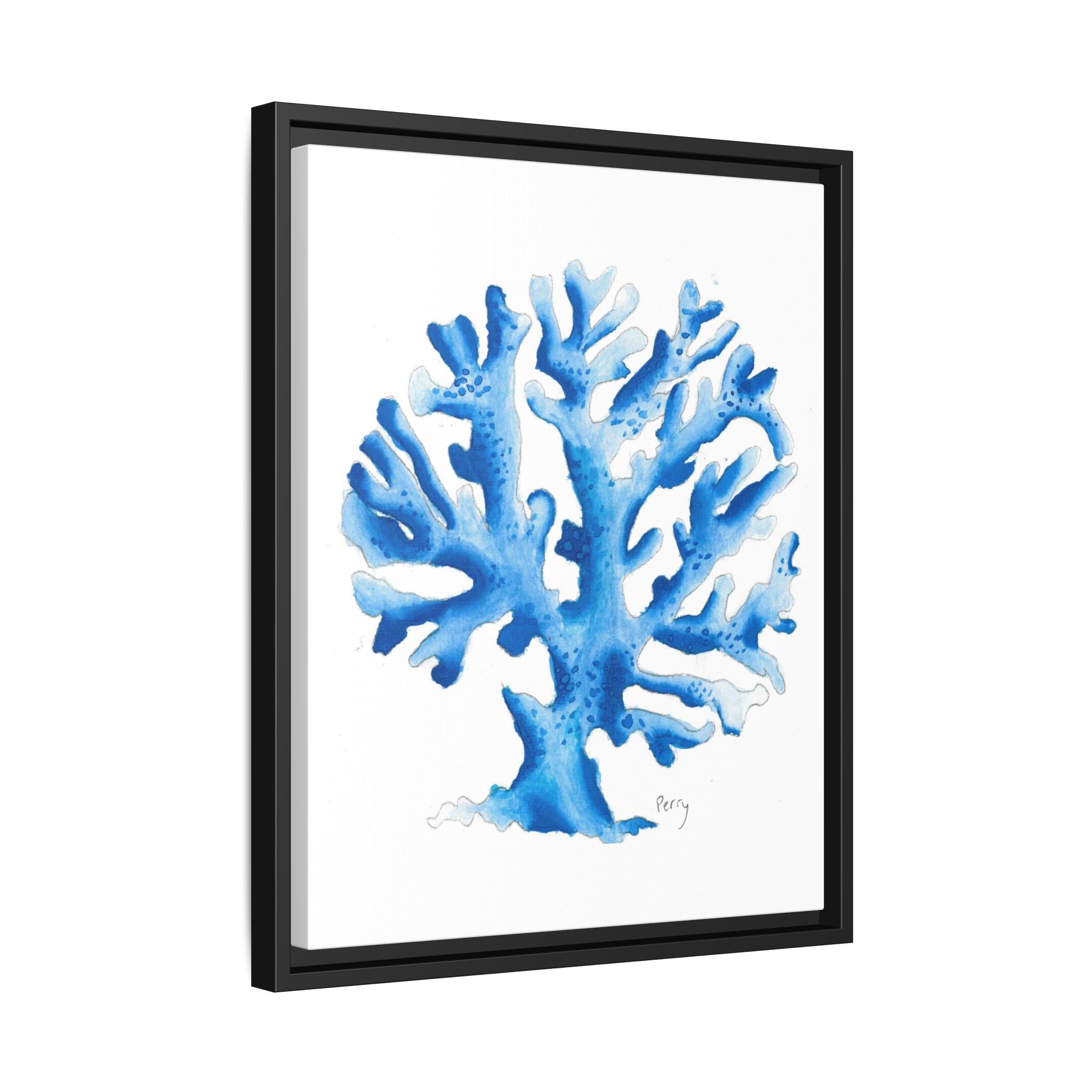 Blue Coral Watercolor Matte Canvas Print (Framed) - By Perry