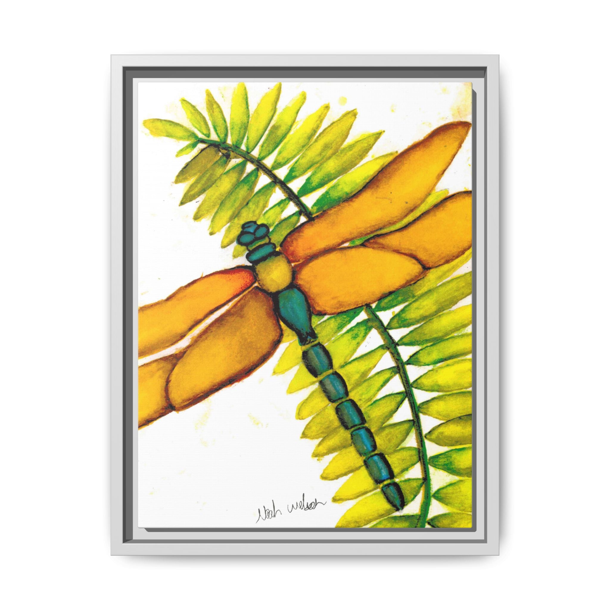 Framed Dragonfly Art Print - Tropical Yellow Green Matte Canvas - By Noah Wilson