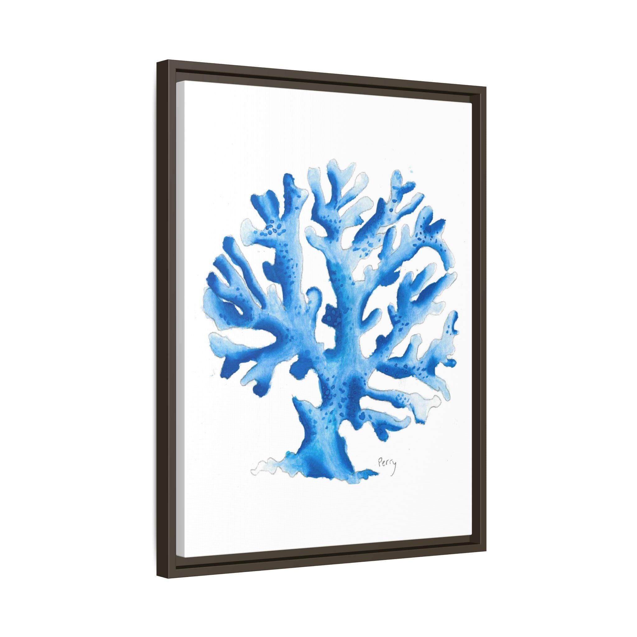 Blue Coral Watercolor Matte Canvas Print (Framed) - By Perry
