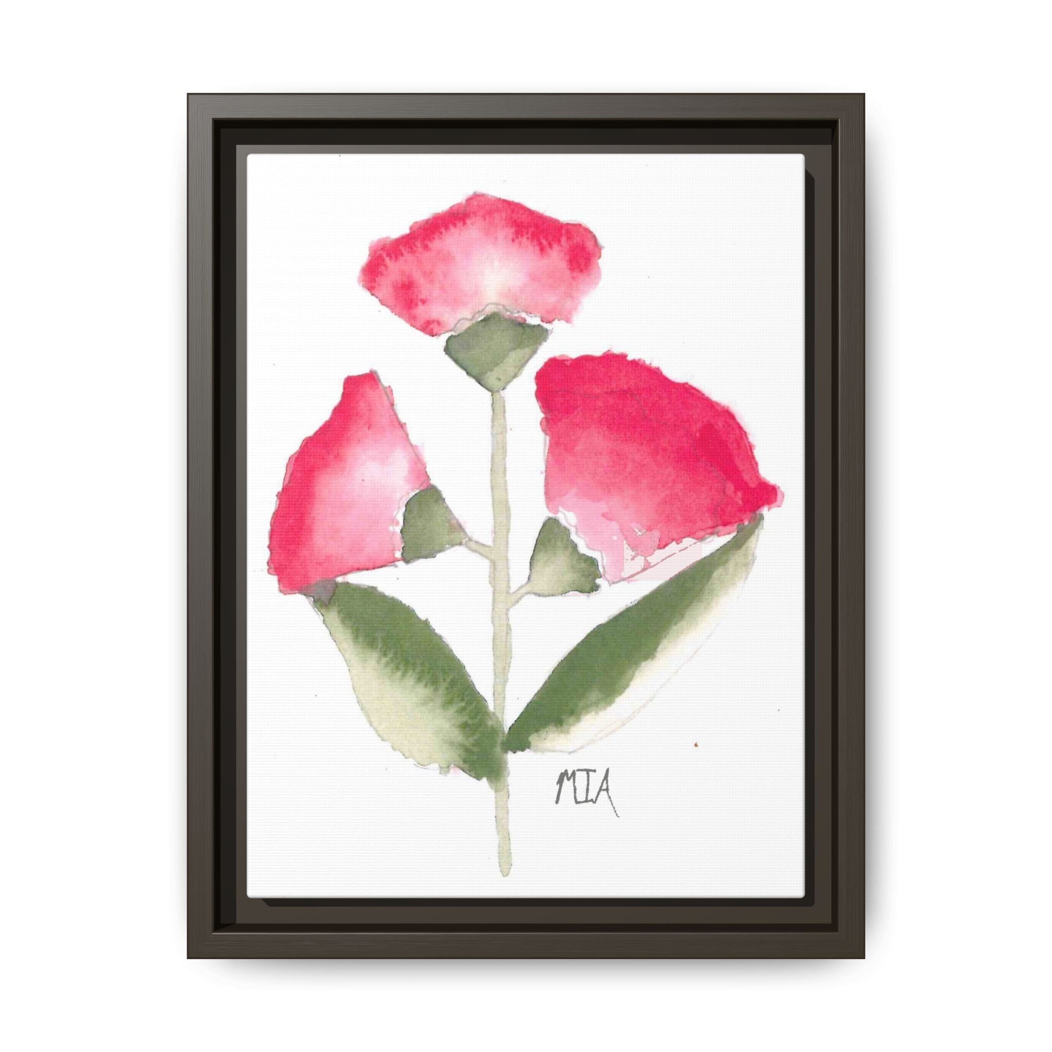 Framed Watercolor Rose Print — Matte Canvas Floral Wall Art - By Mia Roll