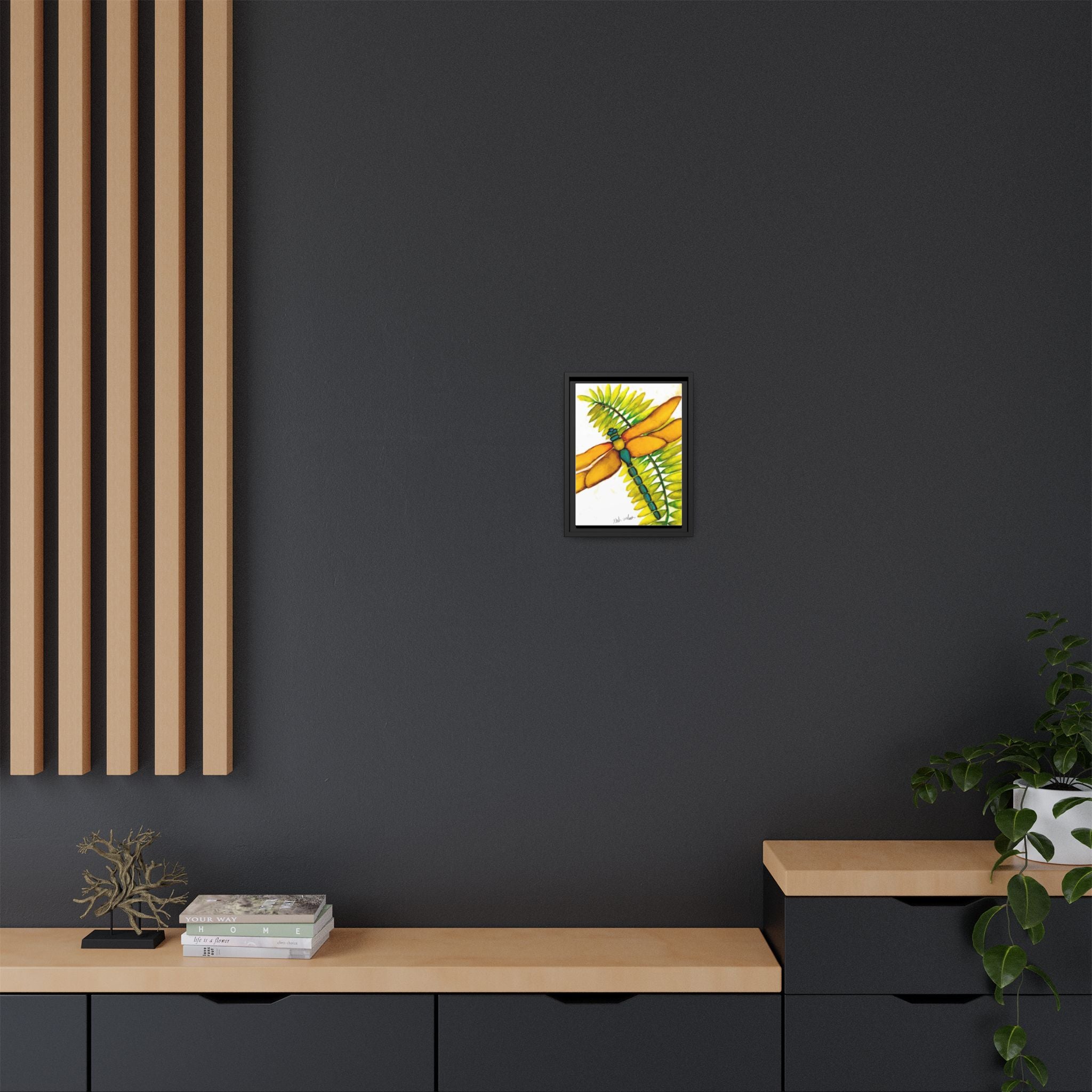 Framed Dragonfly Art Print - Tropical Yellow Green Matte Canvas - By Noah Wilson