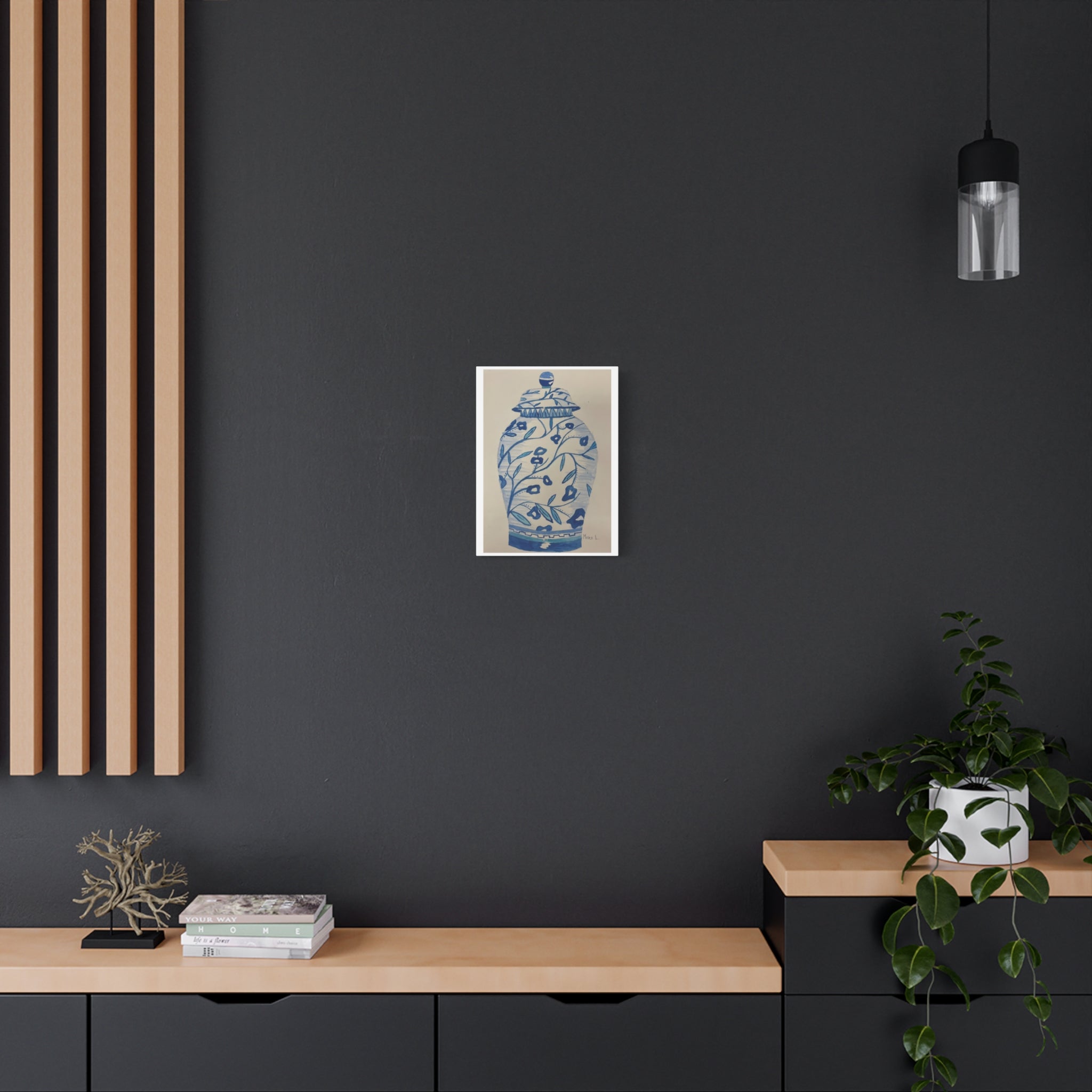 Decorative Canvas Art Print - Blue Floral Vase - BY Moses Lopez