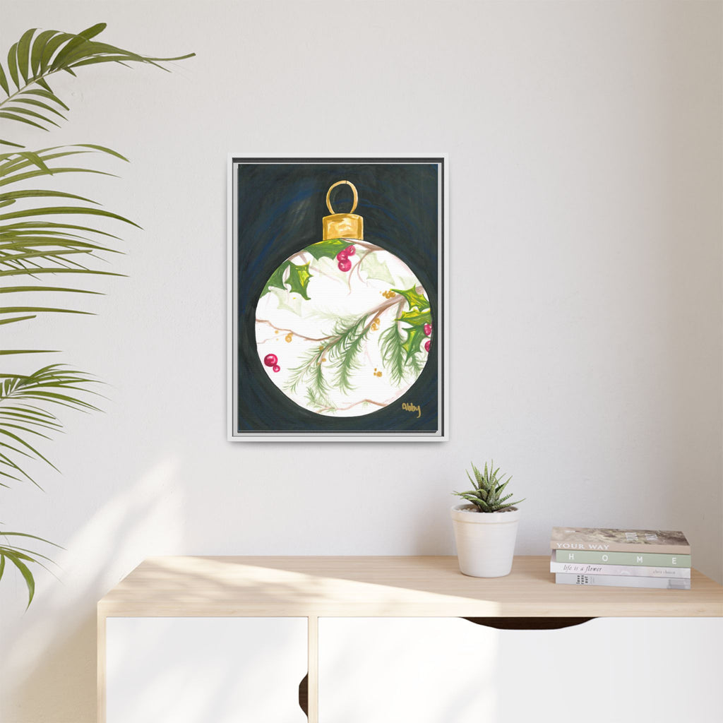Framed Christmas Ornament Art Print — Holiday Holly & Pine Matte Canvas - By ABBY SANDI
