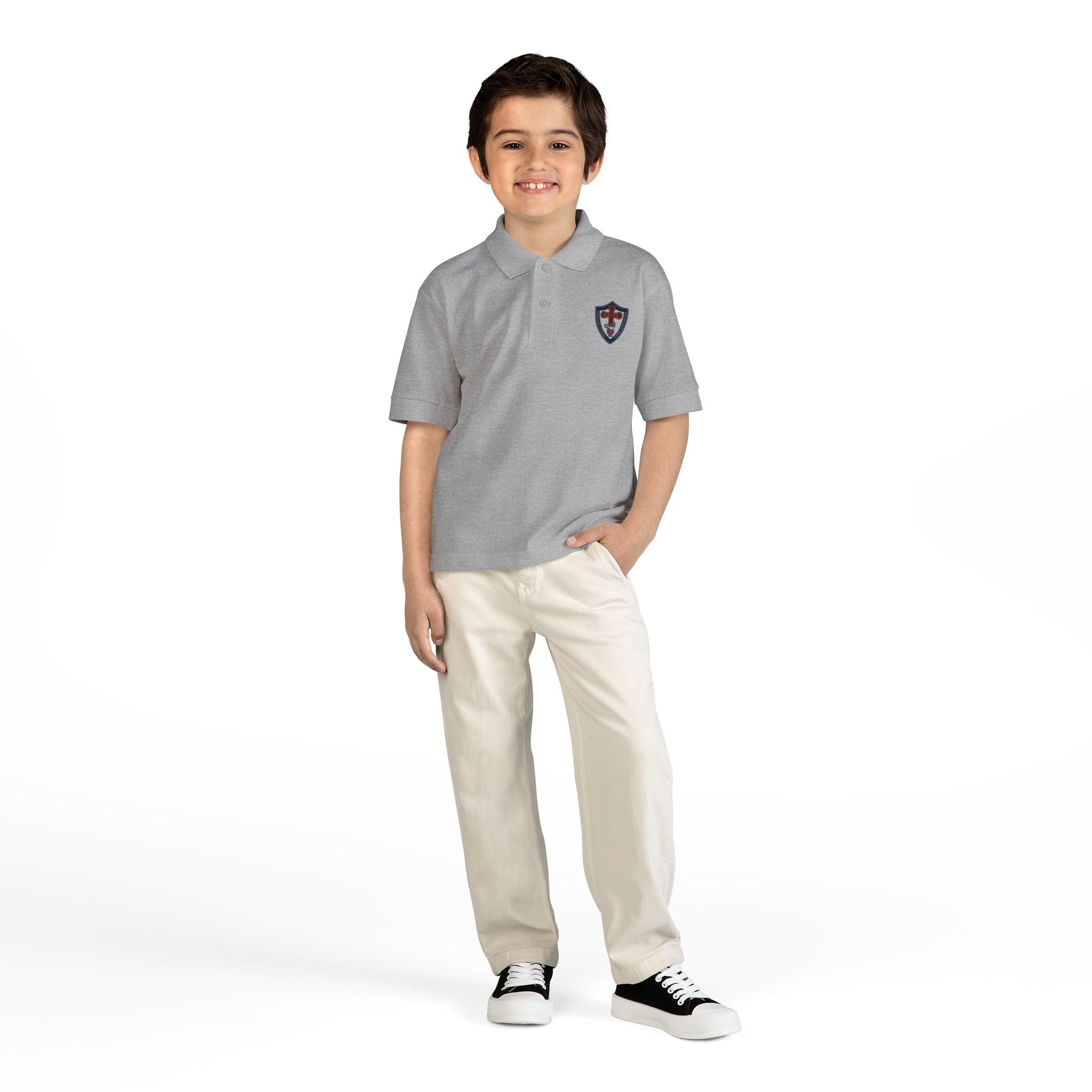 Youth Polo Shirt with Shield Crest Embroidery - School Uniform DryBlend