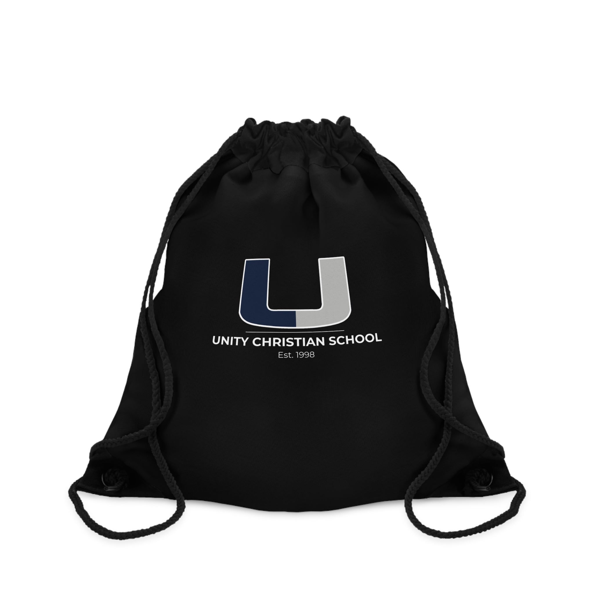 Unity Christian School Black Drawstring Bag — Logo Gym Sackback for Students