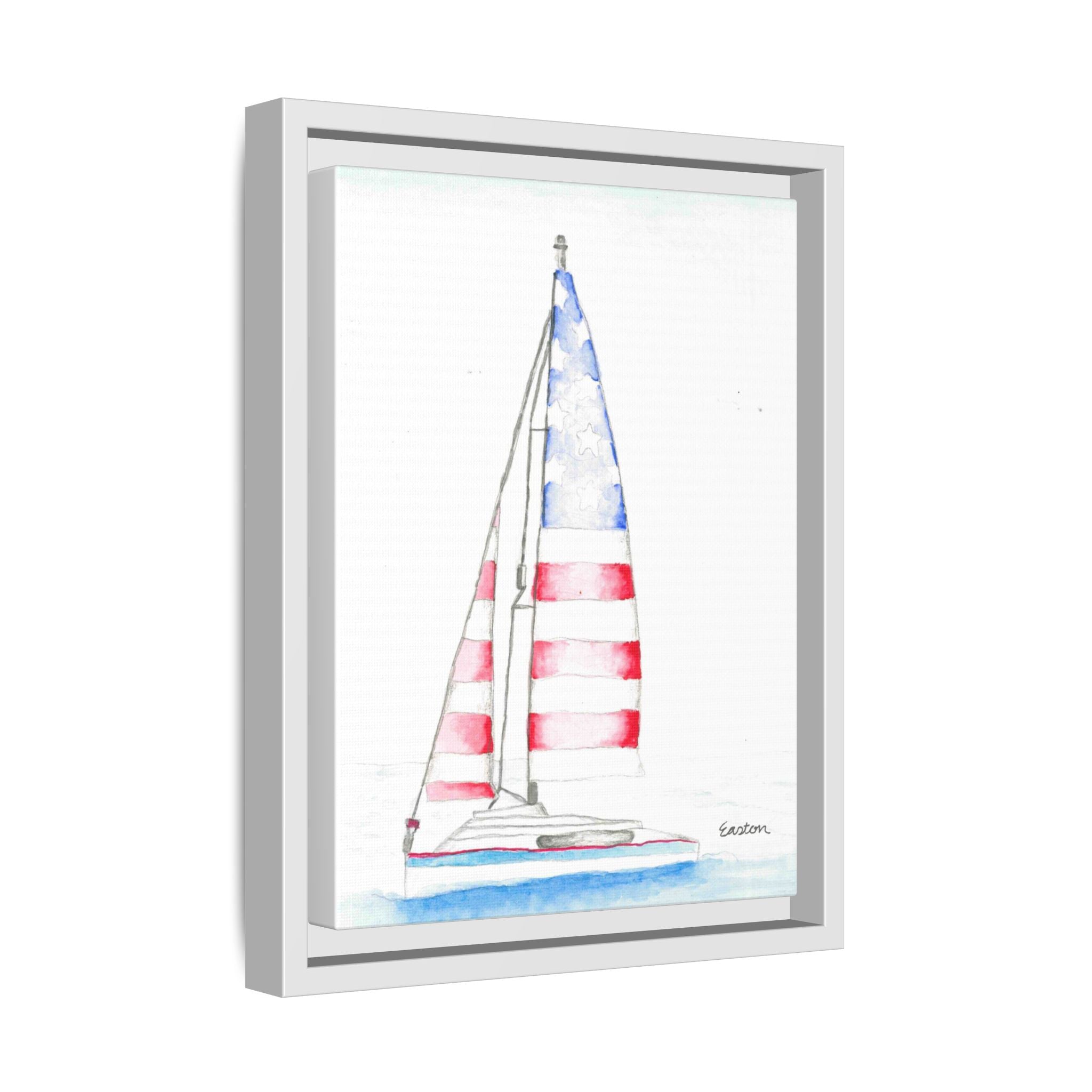 Patriotic Sailboat Framed Canvas Print - By Easton