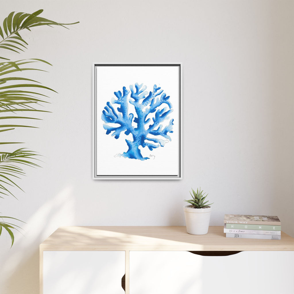 Blue Coral Watercolor Matte Canvas Print (Framed) - By Perry