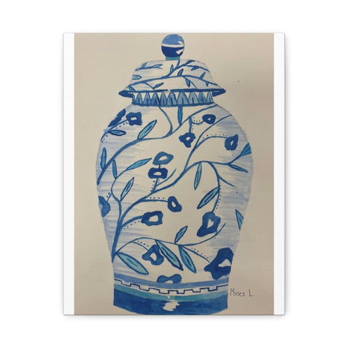 Decorative Canvas Art Print - Blue Floral Vase - BY Moses Lopez