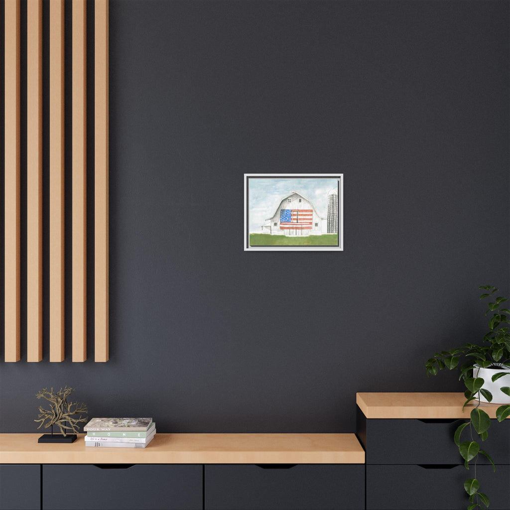 Patriotic Barn Matte Canvas Framed Wall Art - By Caroline Bierkamp