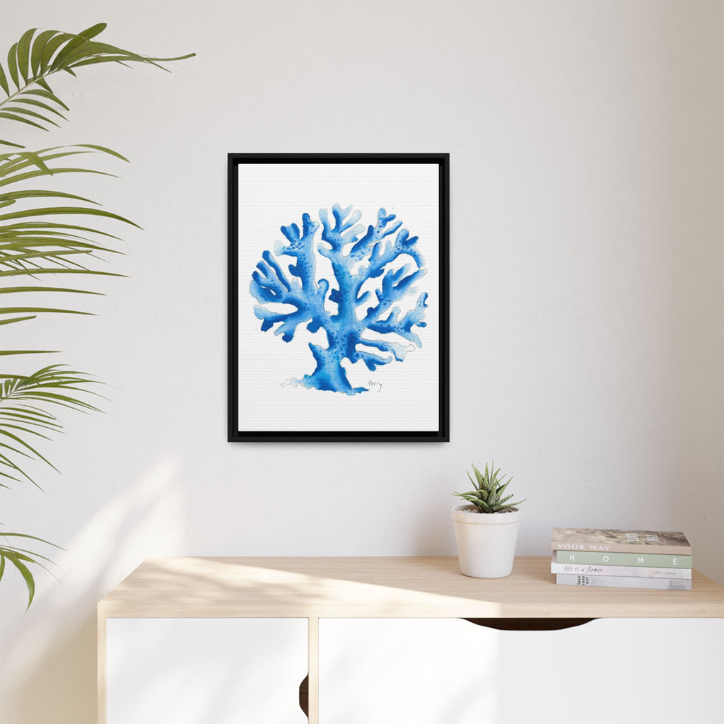 Blue Coral Watercolor Matte Canvas Print (Framed) - By Perry